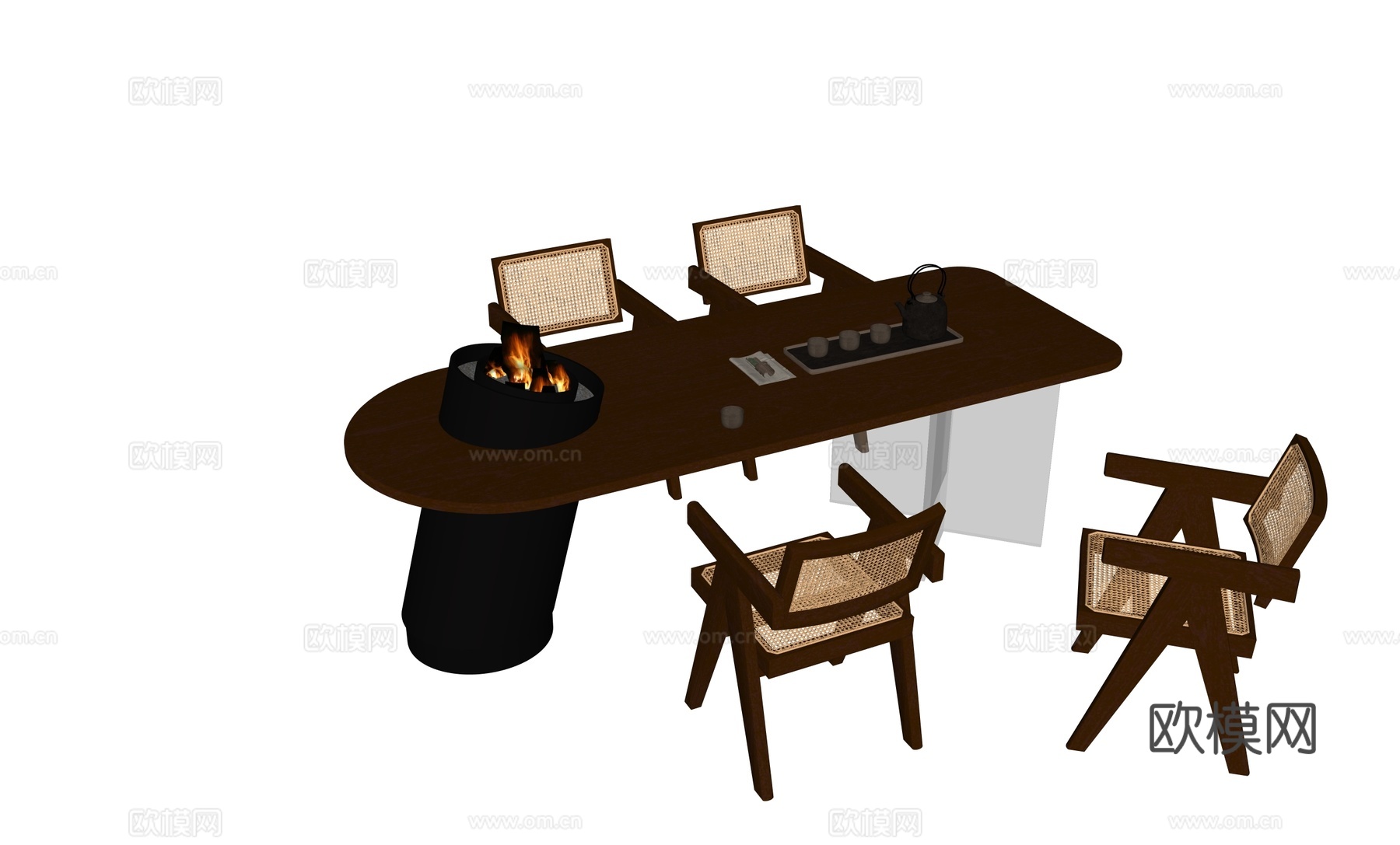现代茶桌椅茶台su模型