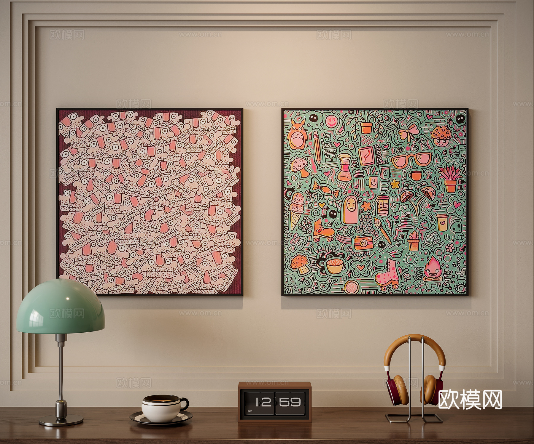 现代中古风装饰画su模型