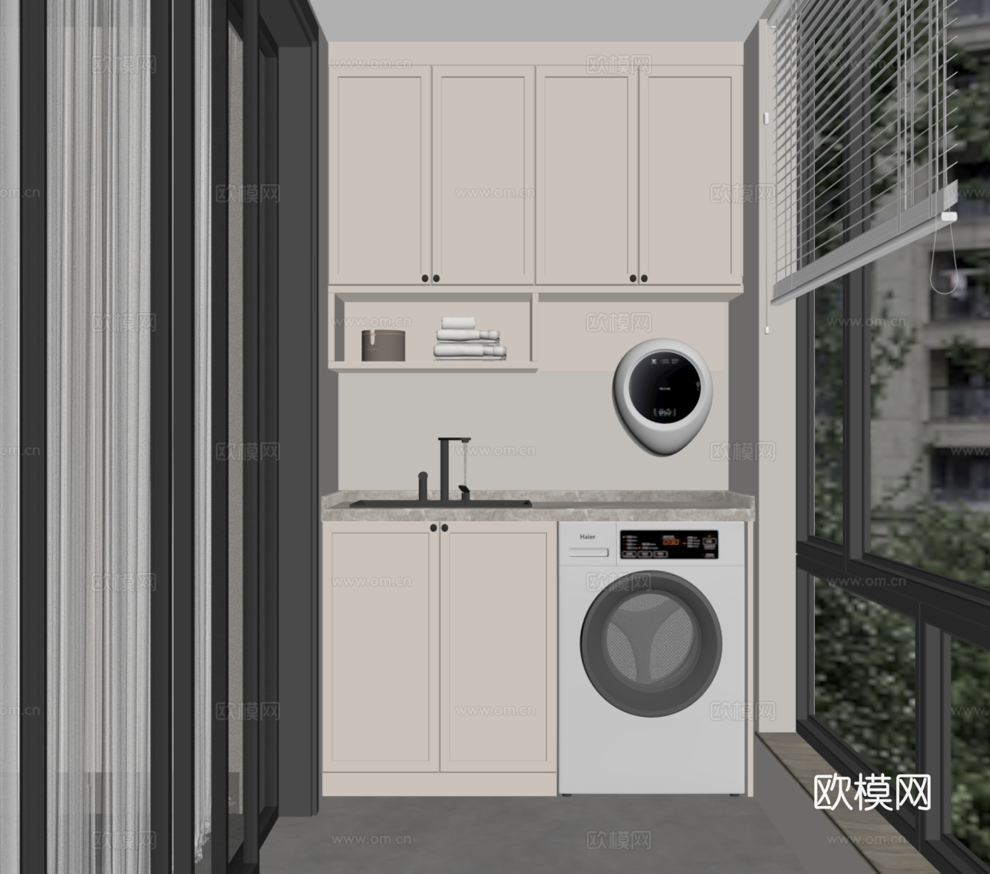 现代简约洗衣机柜 阳台柜su模型