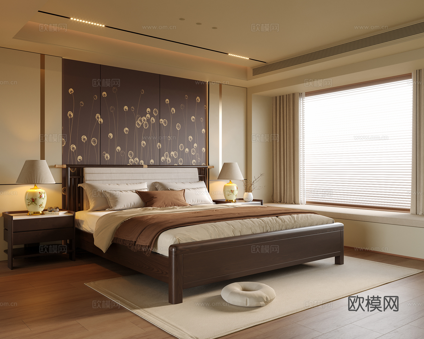 现代卧室 双人床su模型