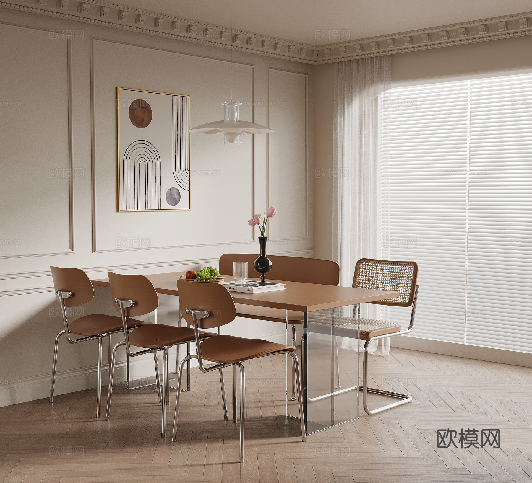 法式中古风餐厅 餐桌椅组合su模型