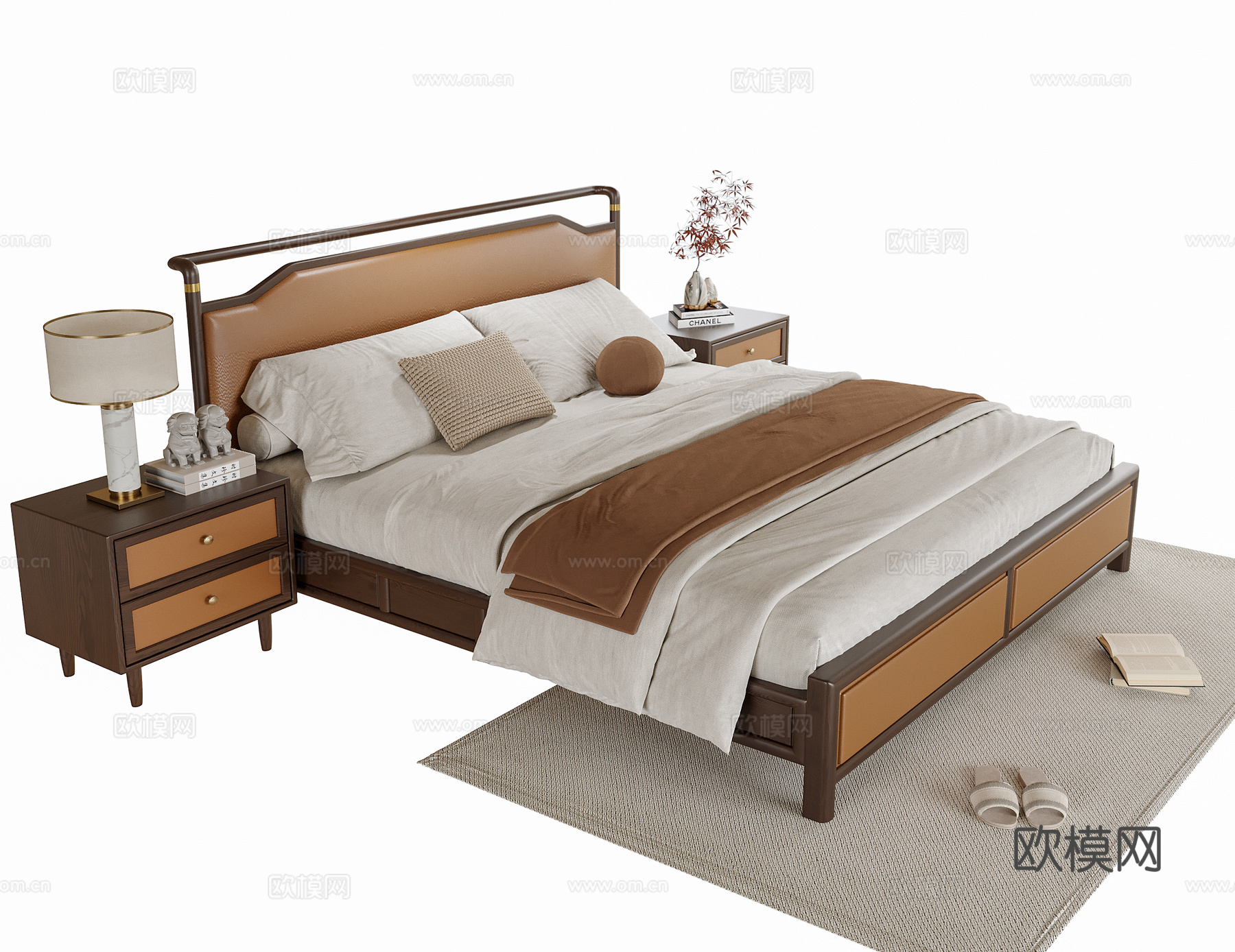 现代双人床su模型