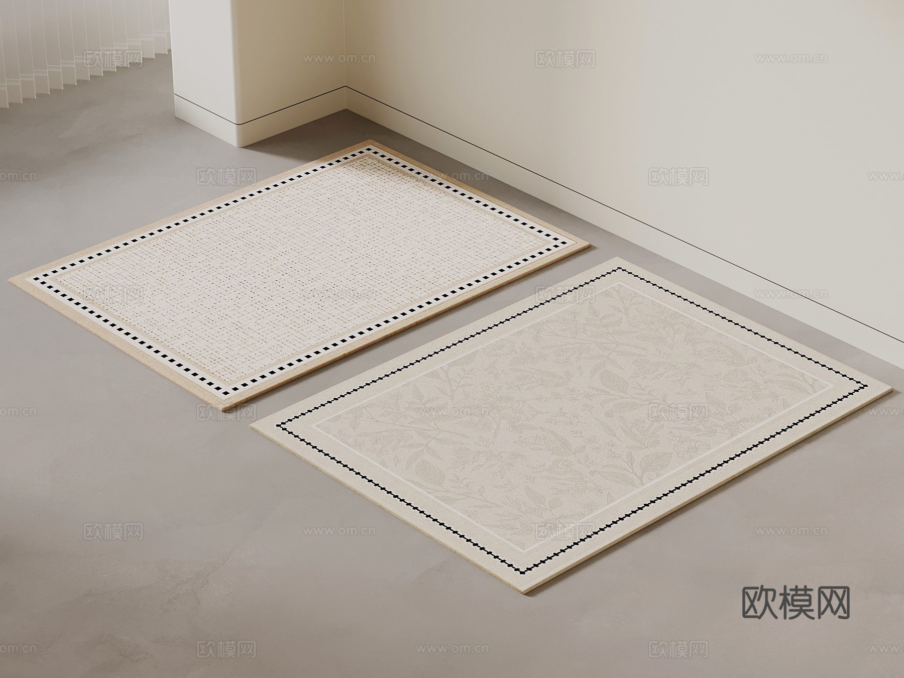 现代中古风地毯 方形地毯su模型