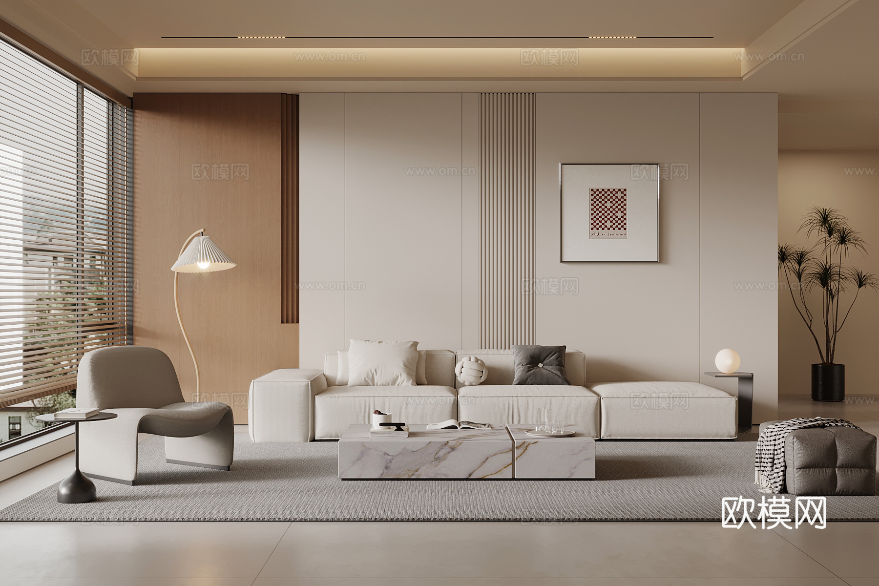 现代简约客厅 沙发背景墙 沙发茶几组合su模型