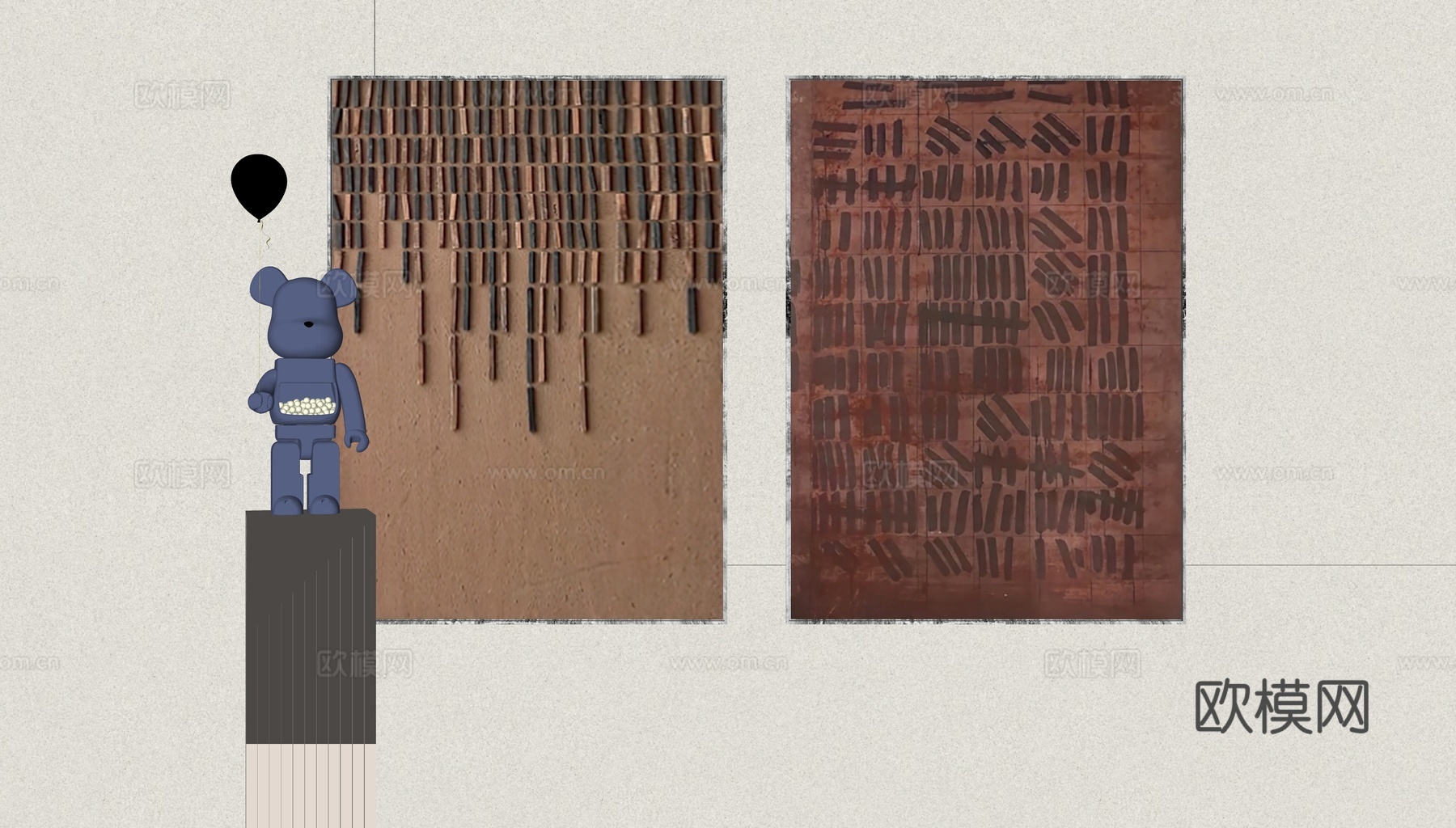 现代中古风装饰画su模型