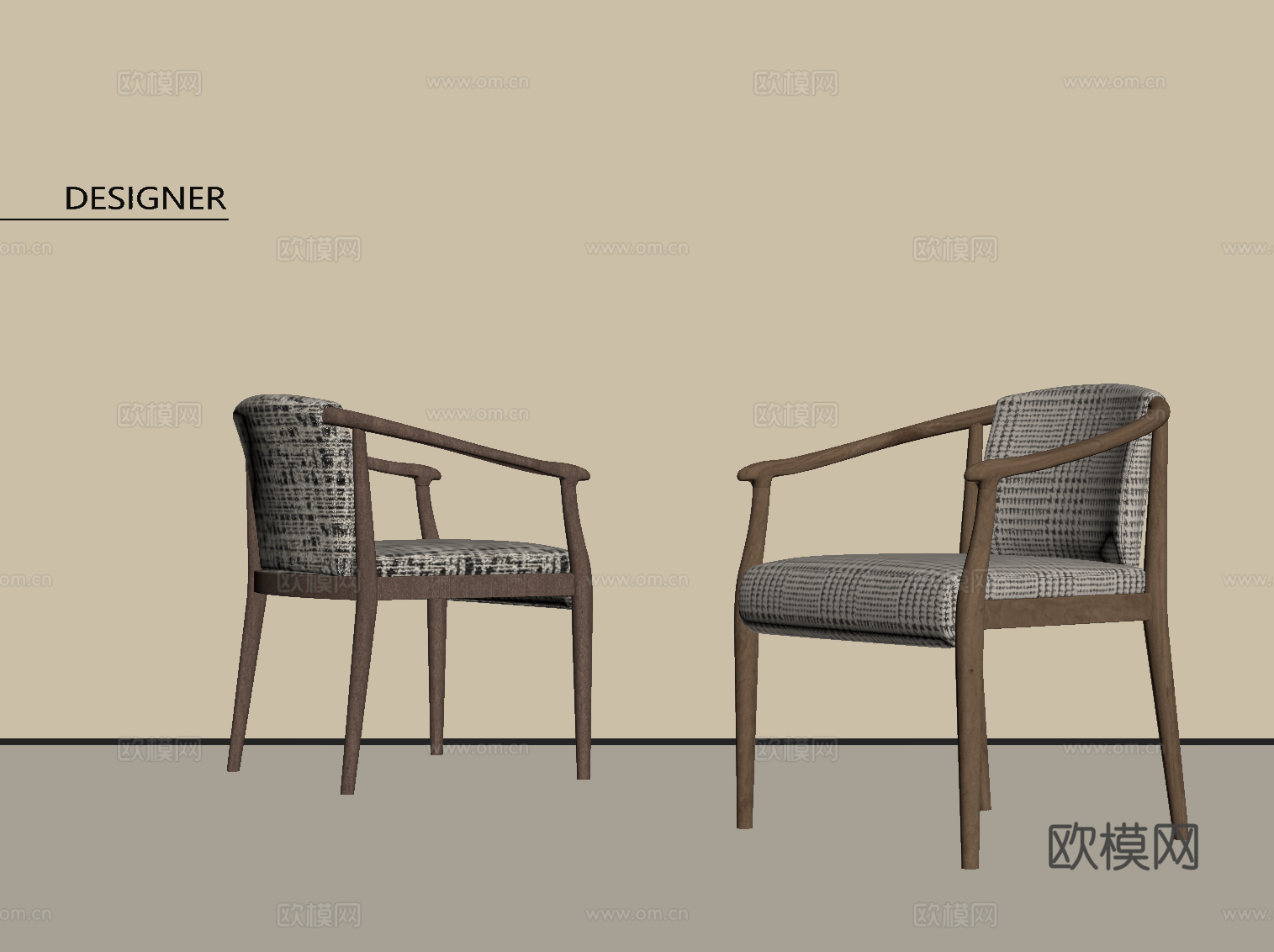 现代中古风休闲椅 餐椅su模型