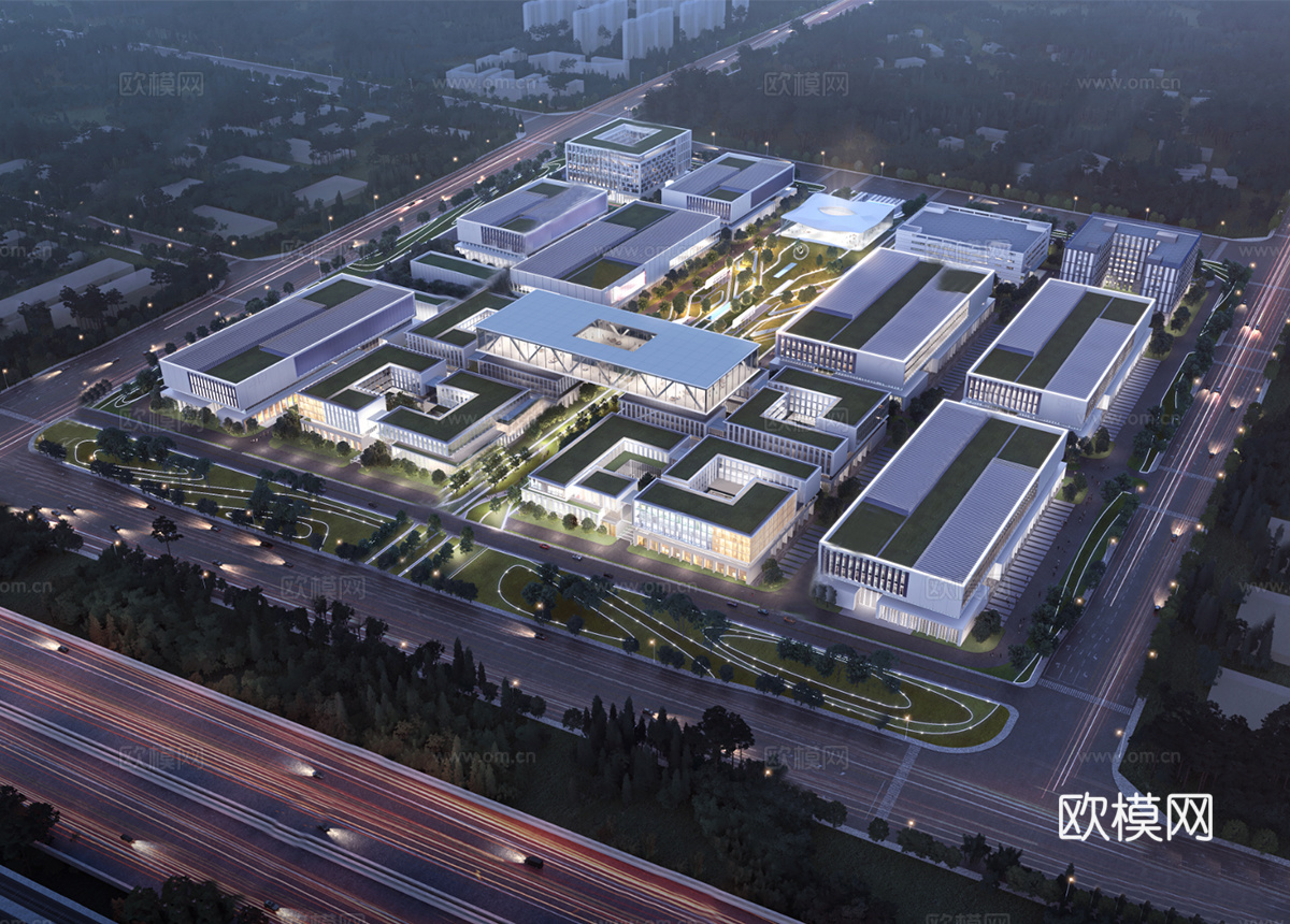 现代制造产业园 厂业园厂房建筑 产业园鸟瞰图su模型