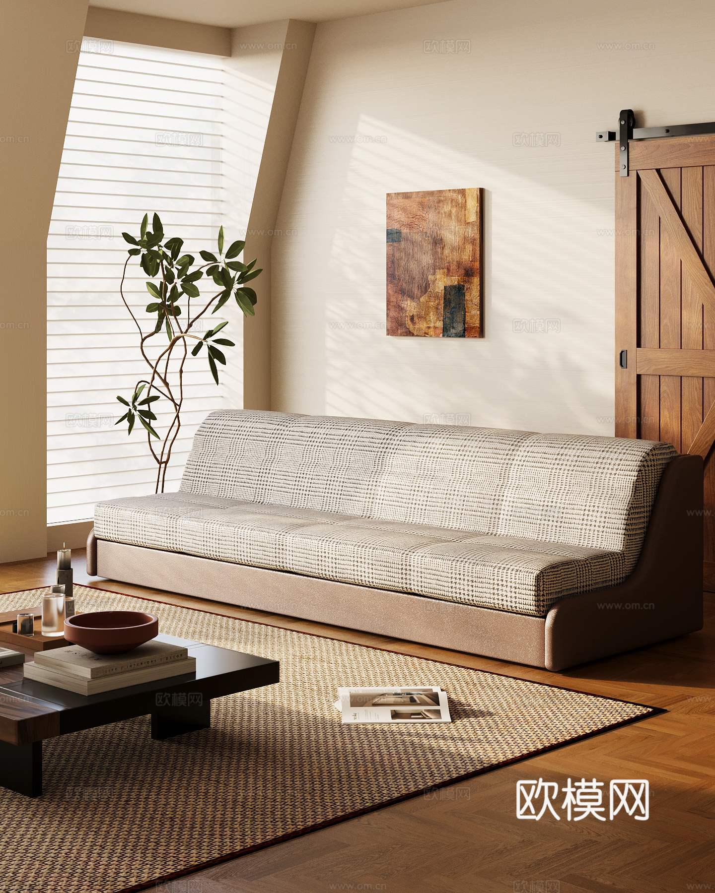 现代中古风沙发 多人休闲沙发su模型