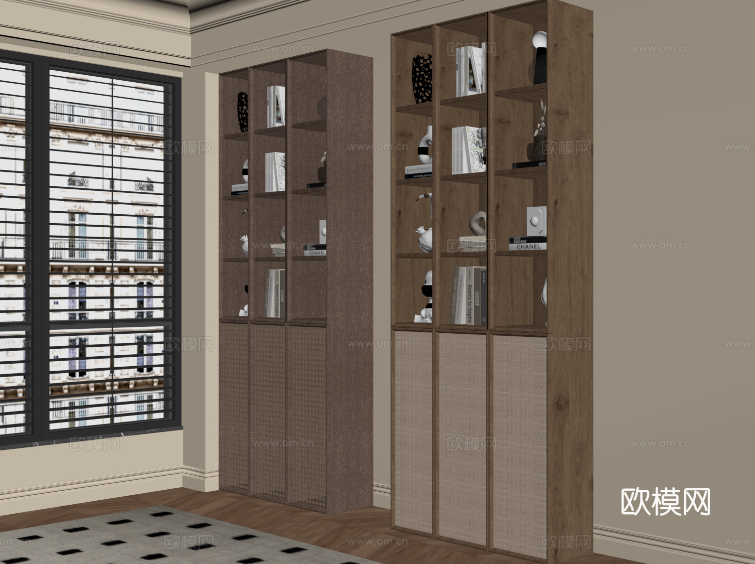 现代中古风书柜 置物柜su模型