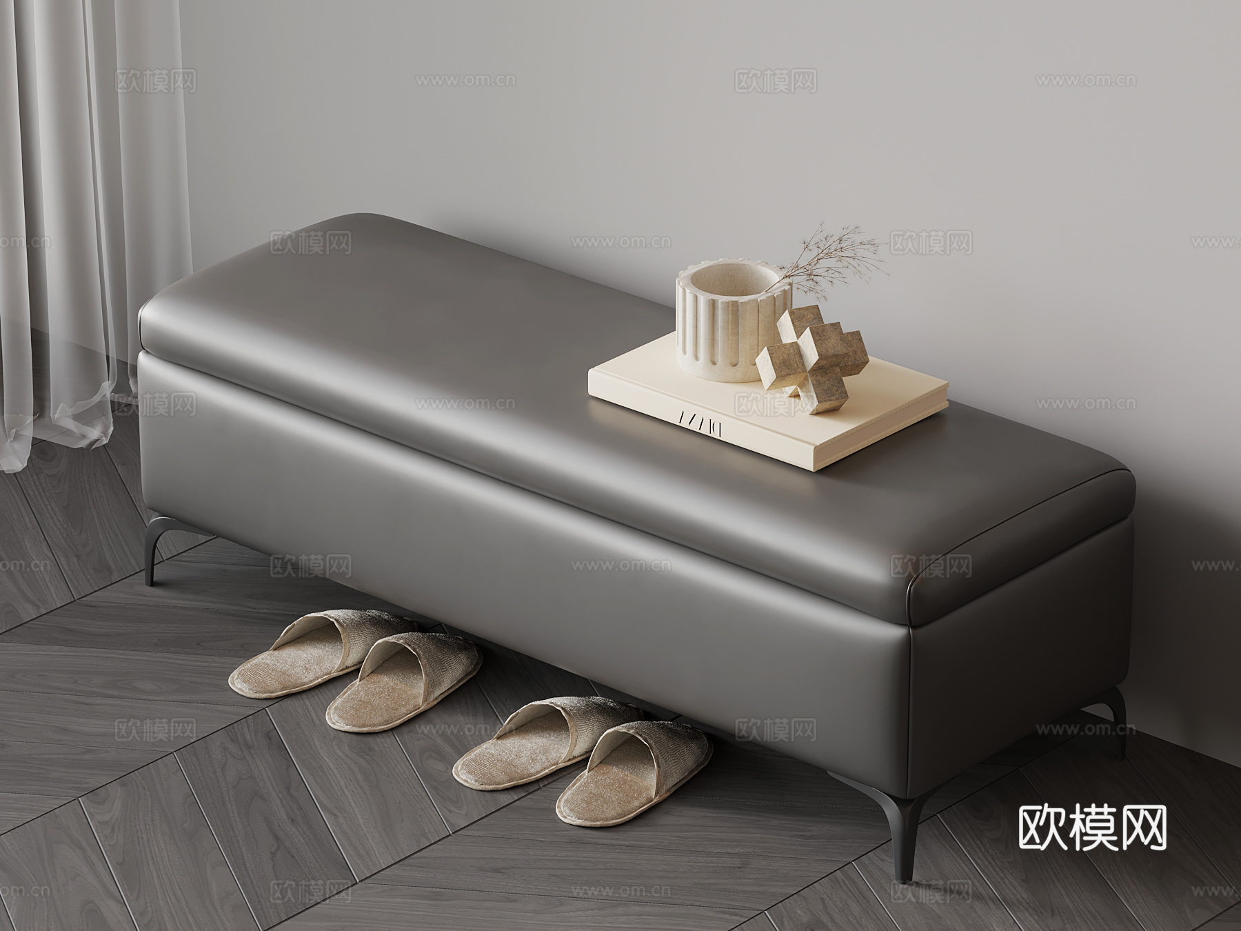 现代皮革换鞋凳 沙发凳su模型
