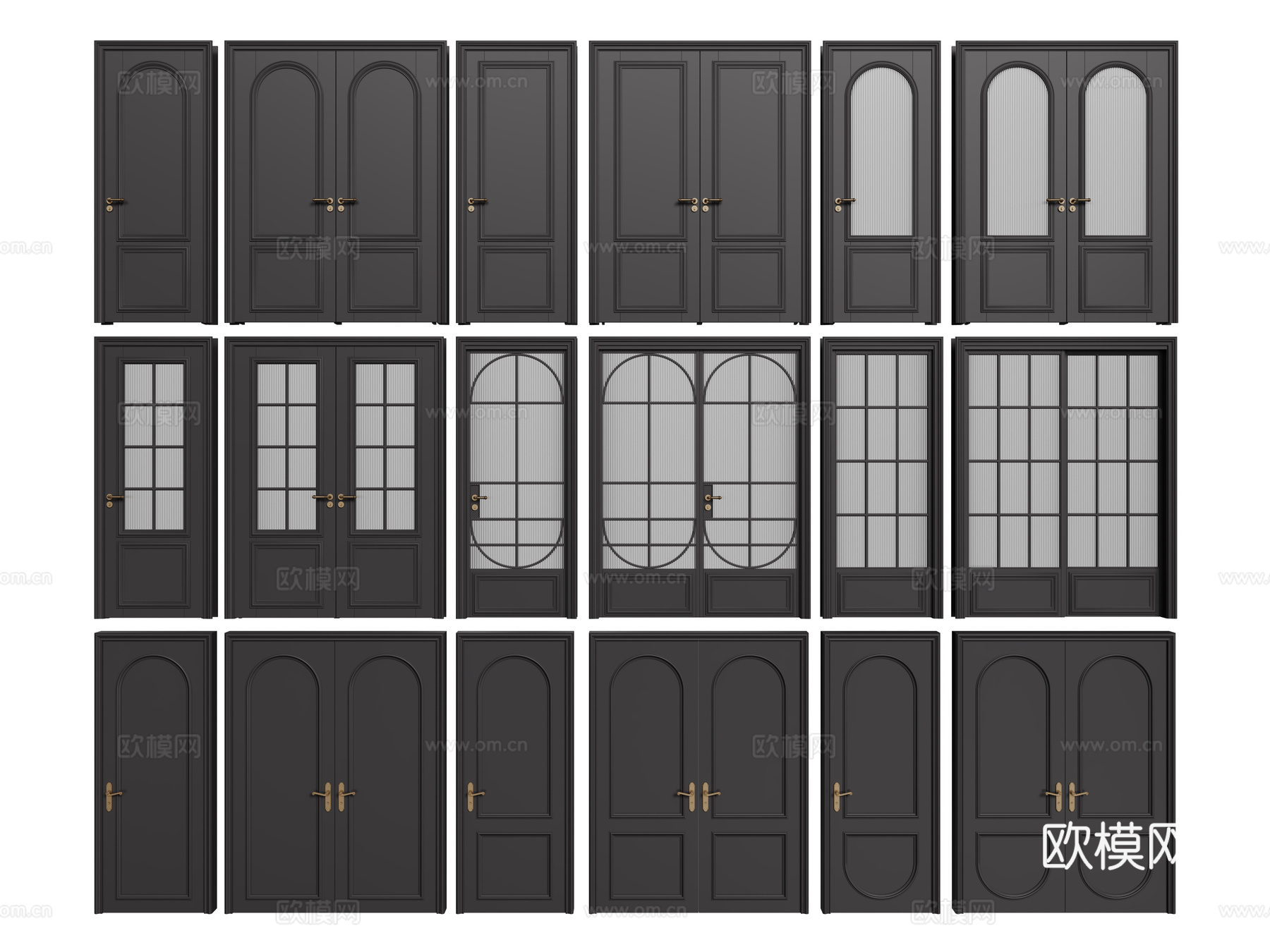 法式复古双开门 单开门 长虹玻璃门 防盗门 平开门su模型