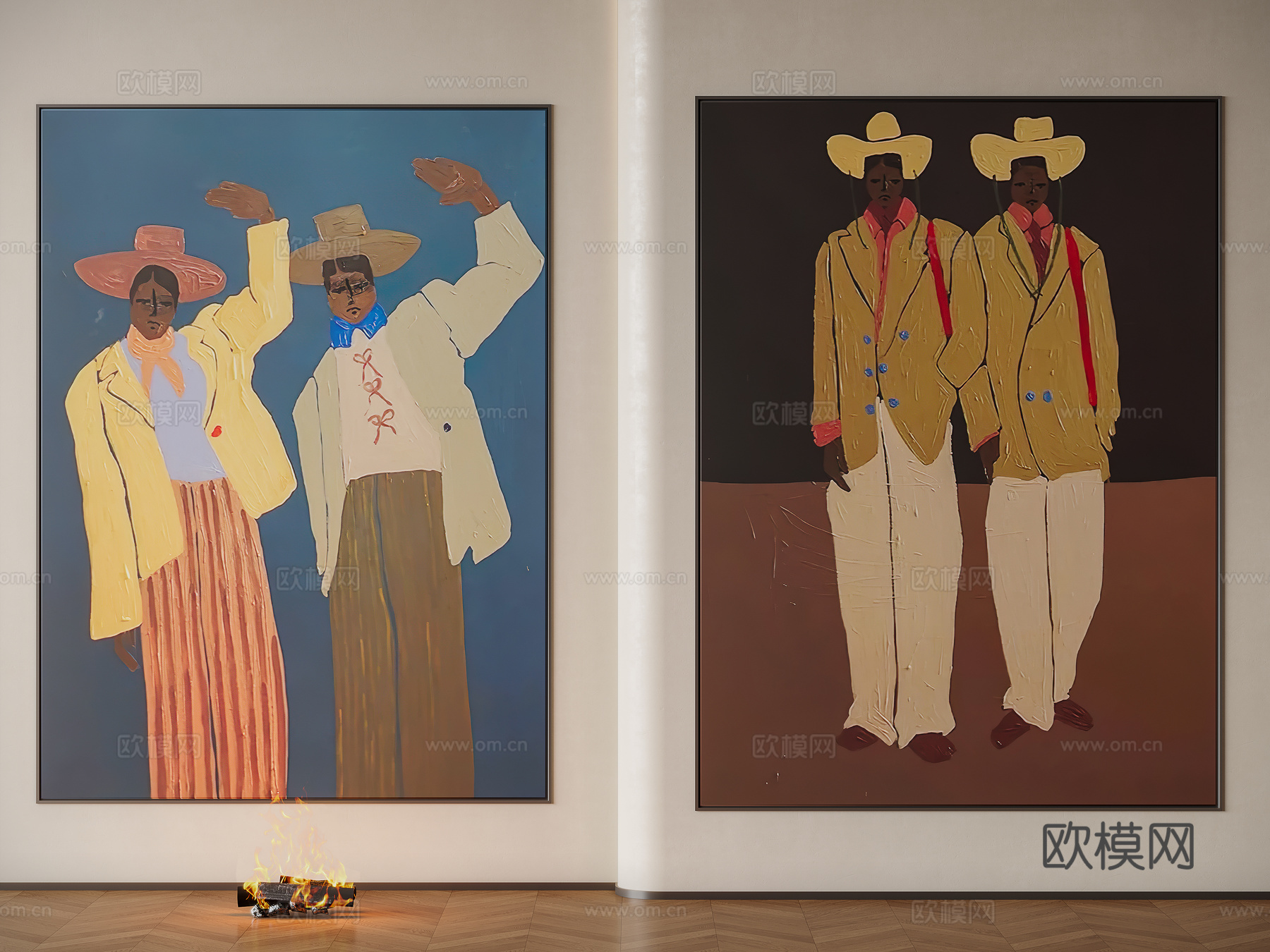 现代中古人物挂画su模型