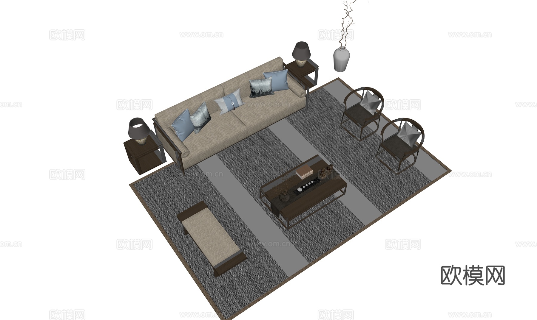 新中式中式沙发组合su模型