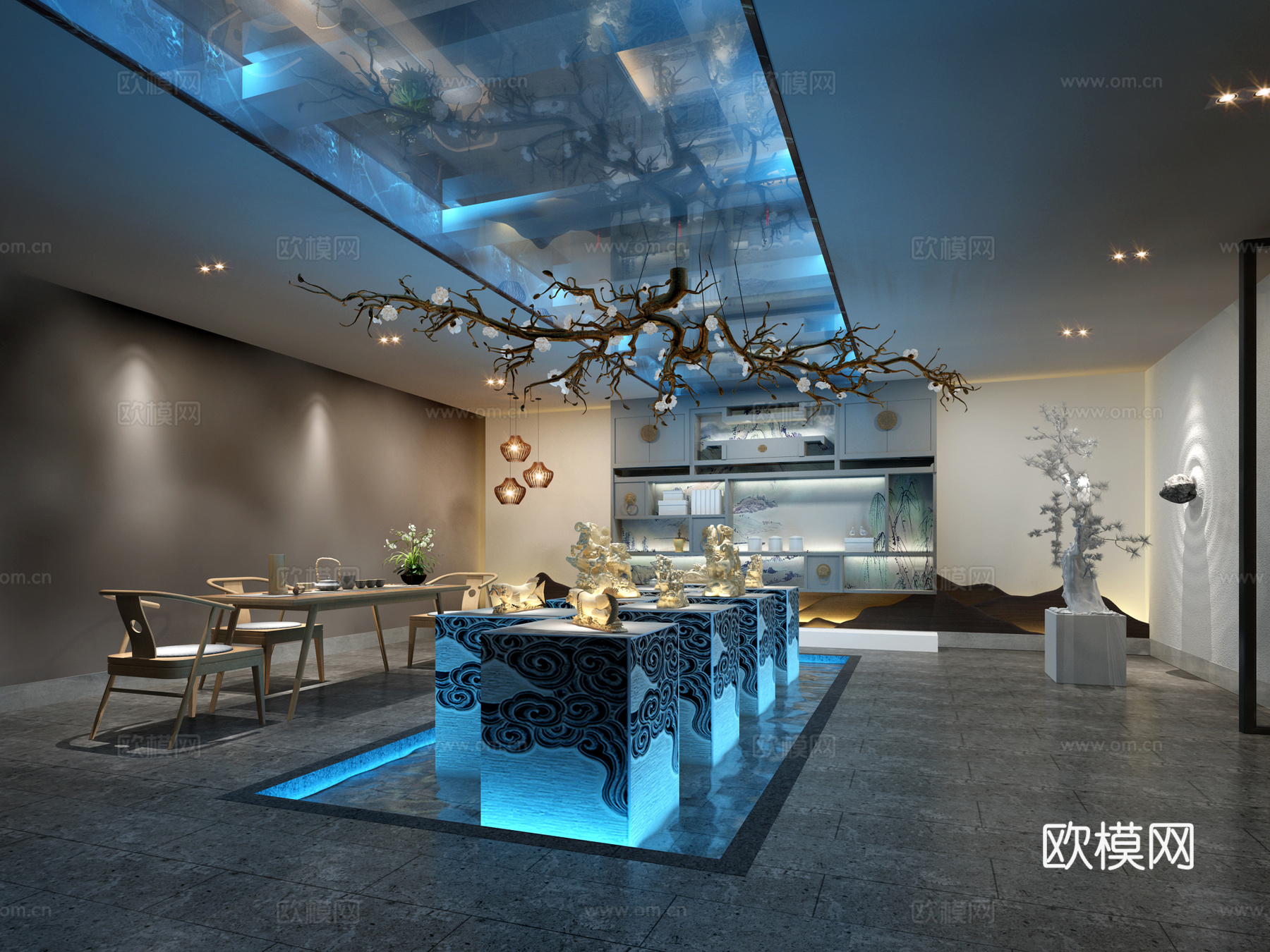 新中式茶室展厅3d模型下载