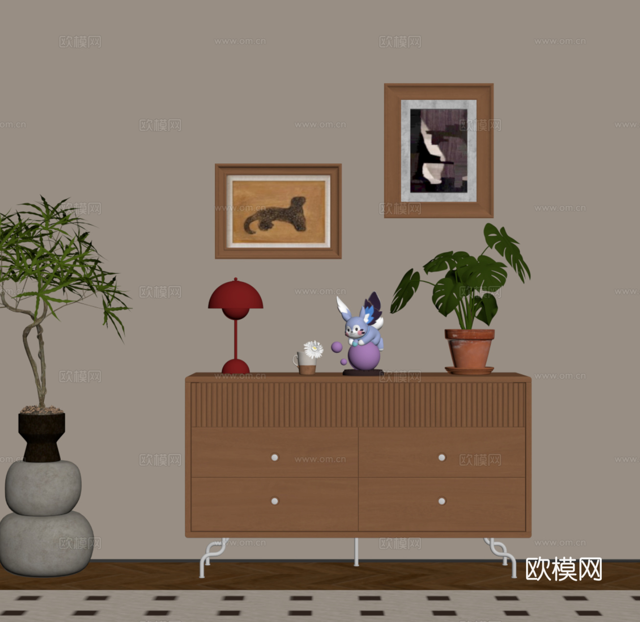 中古风玄关柜 端景柜 边柜su模型