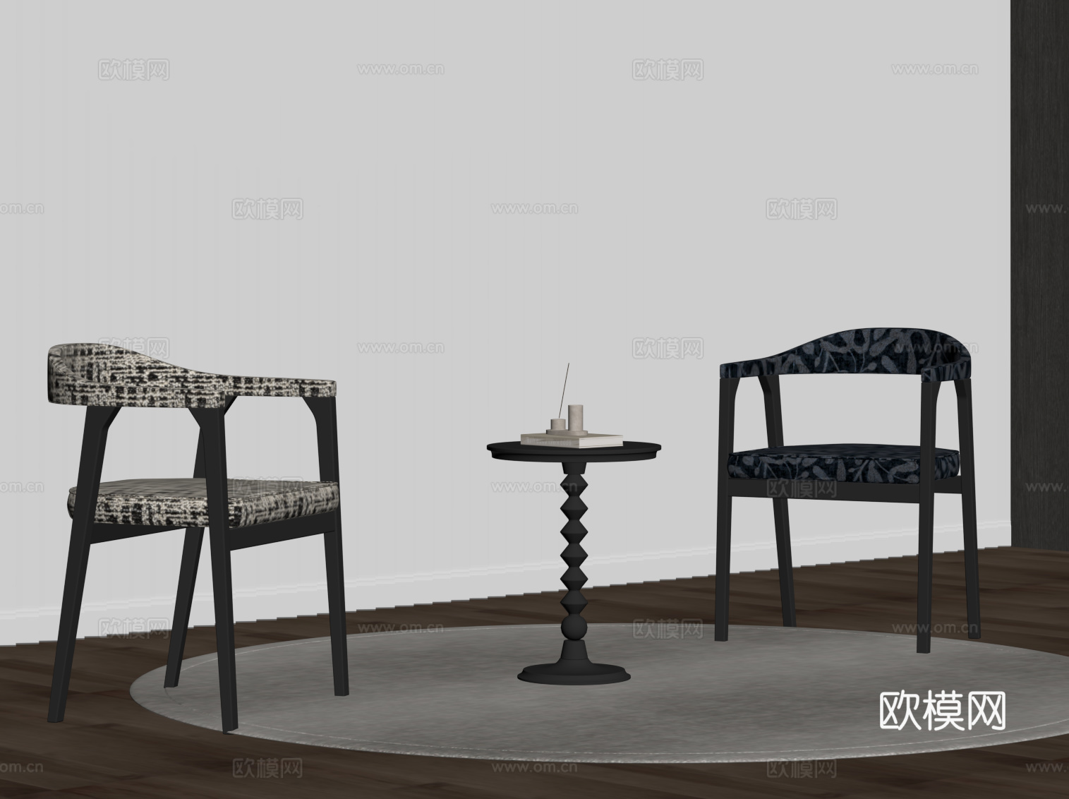 现代中古风休闲椅 餐椅su模型