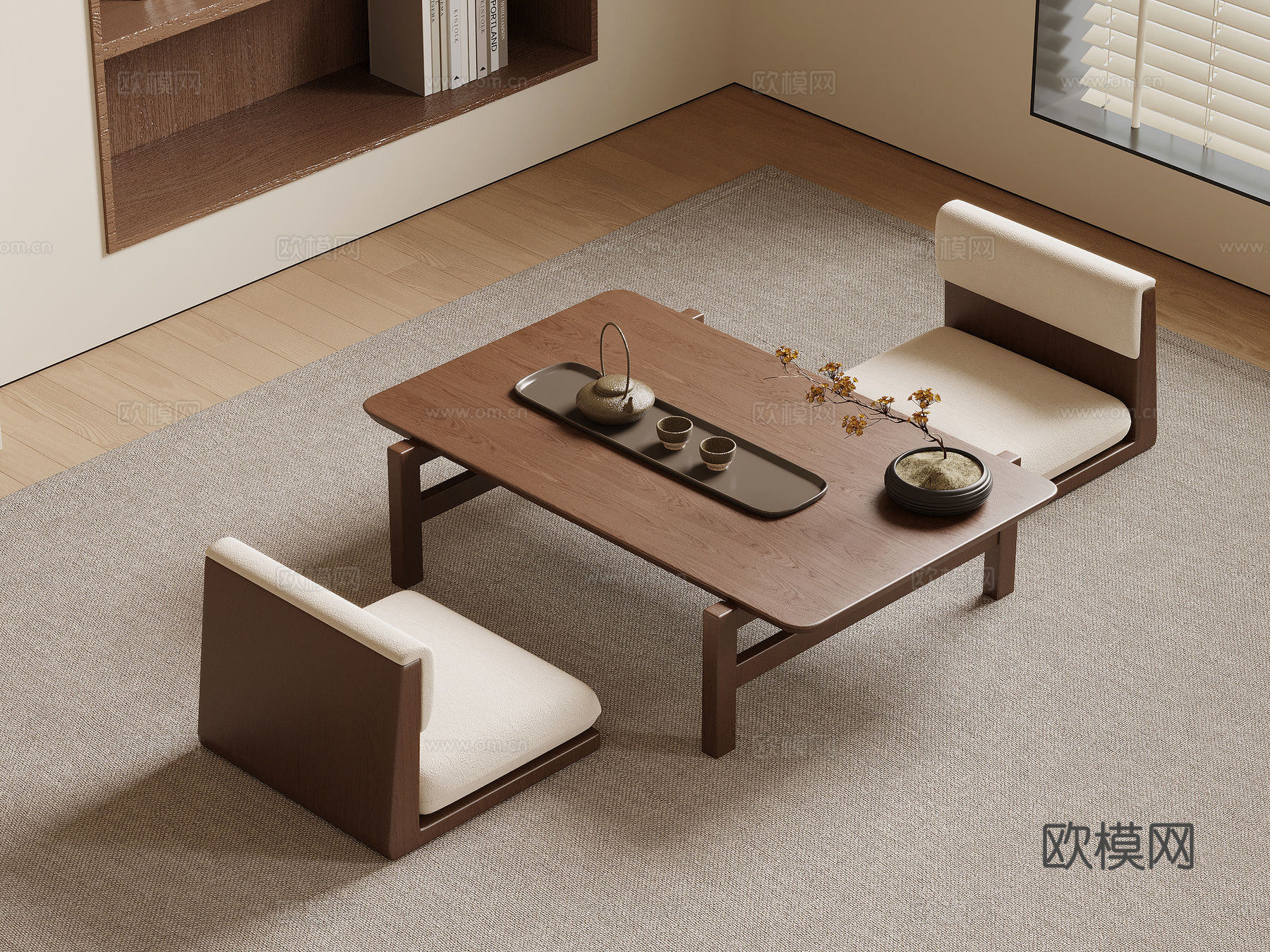 新中式茶桌椅 榻榻米茶桌椅su模型