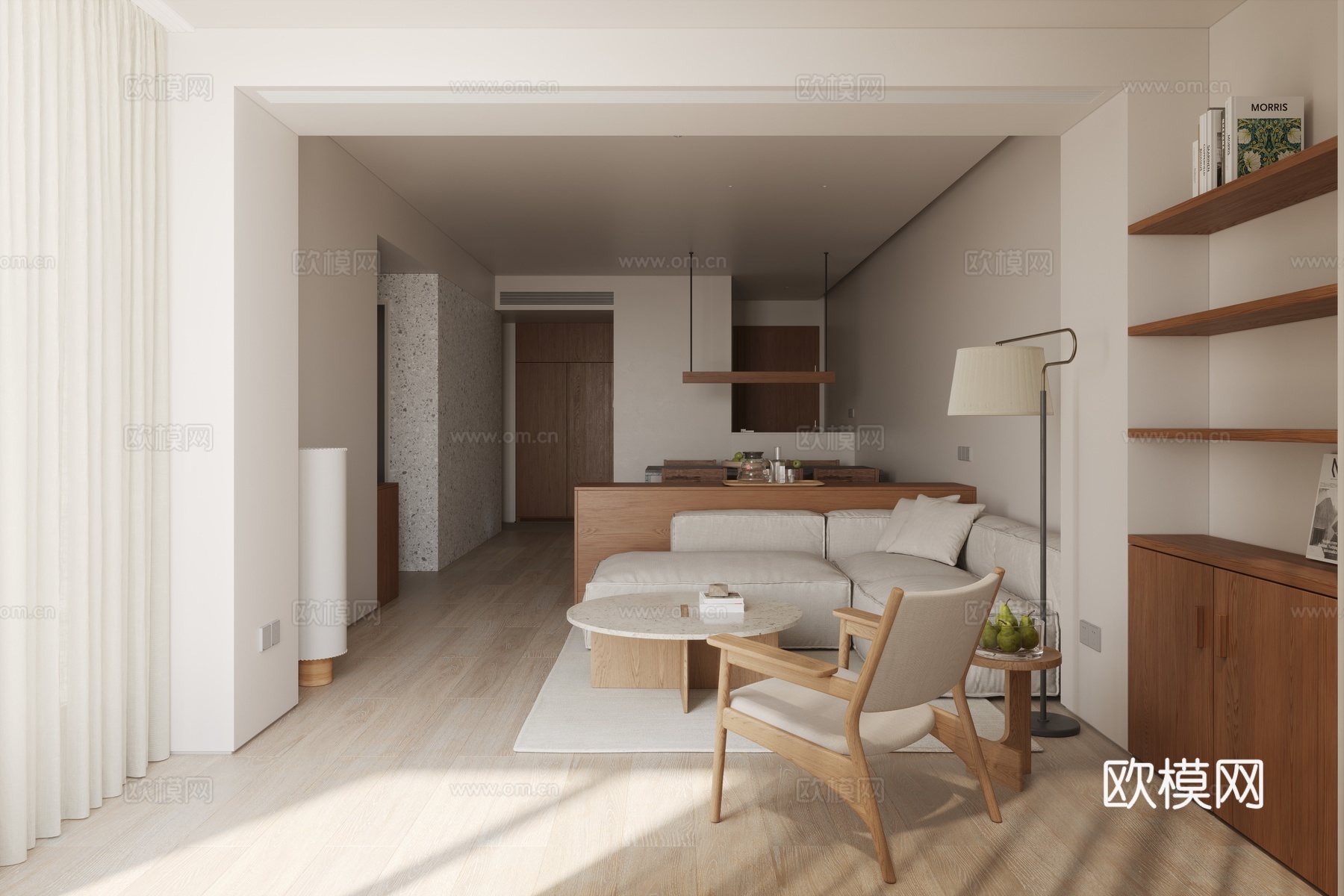 中古风客餐厅 复古客餐厅 侘寂风客餐厅 大平层客餐厅 古典客3d模型下载（渲染图2）