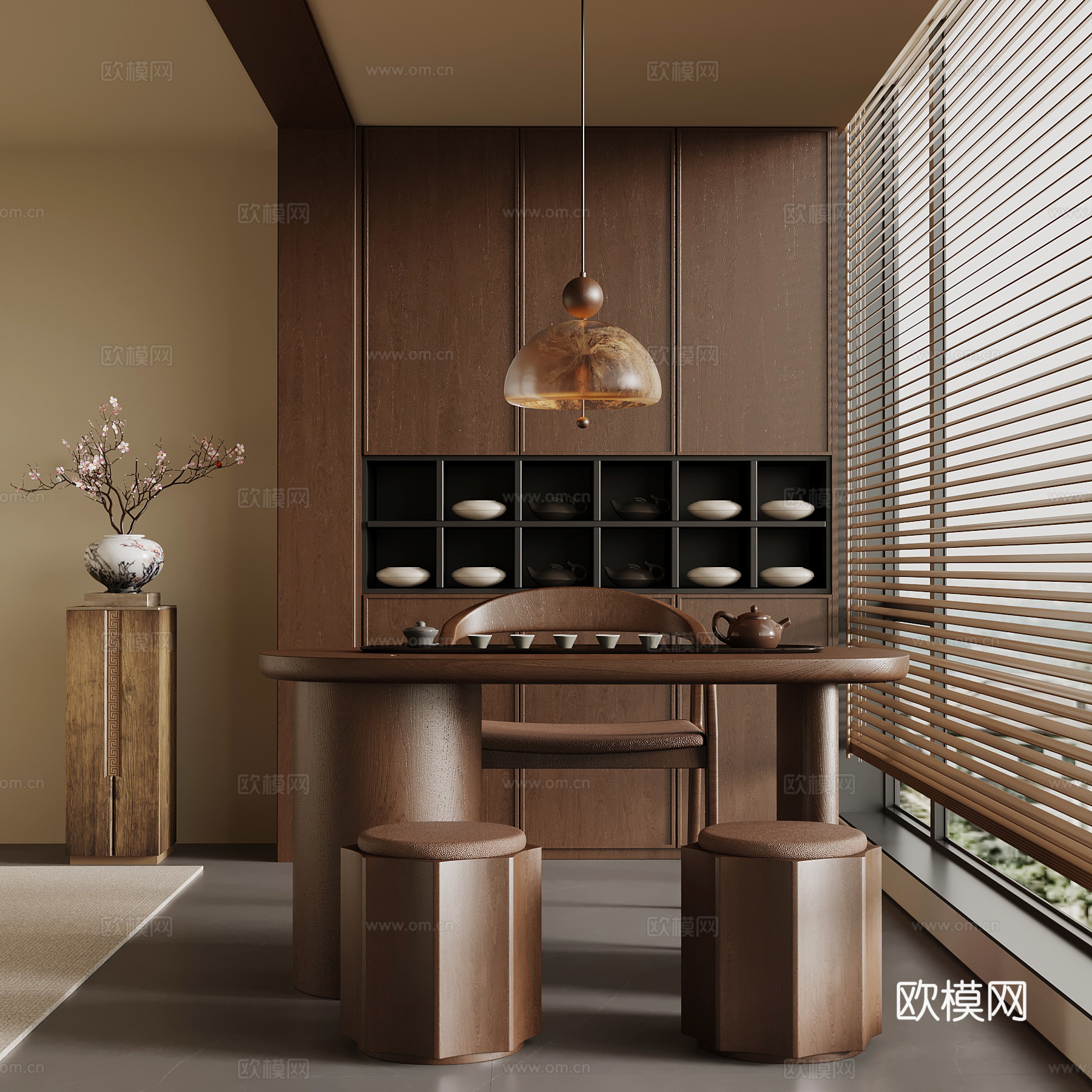 现代中古风茶桌椅 阳台小茶台su模型