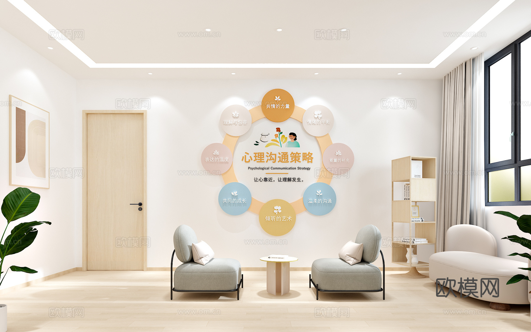 心理室 心理咨询 心理咨询文化墙 心理放松区 心理咨询墙饰3d模型
