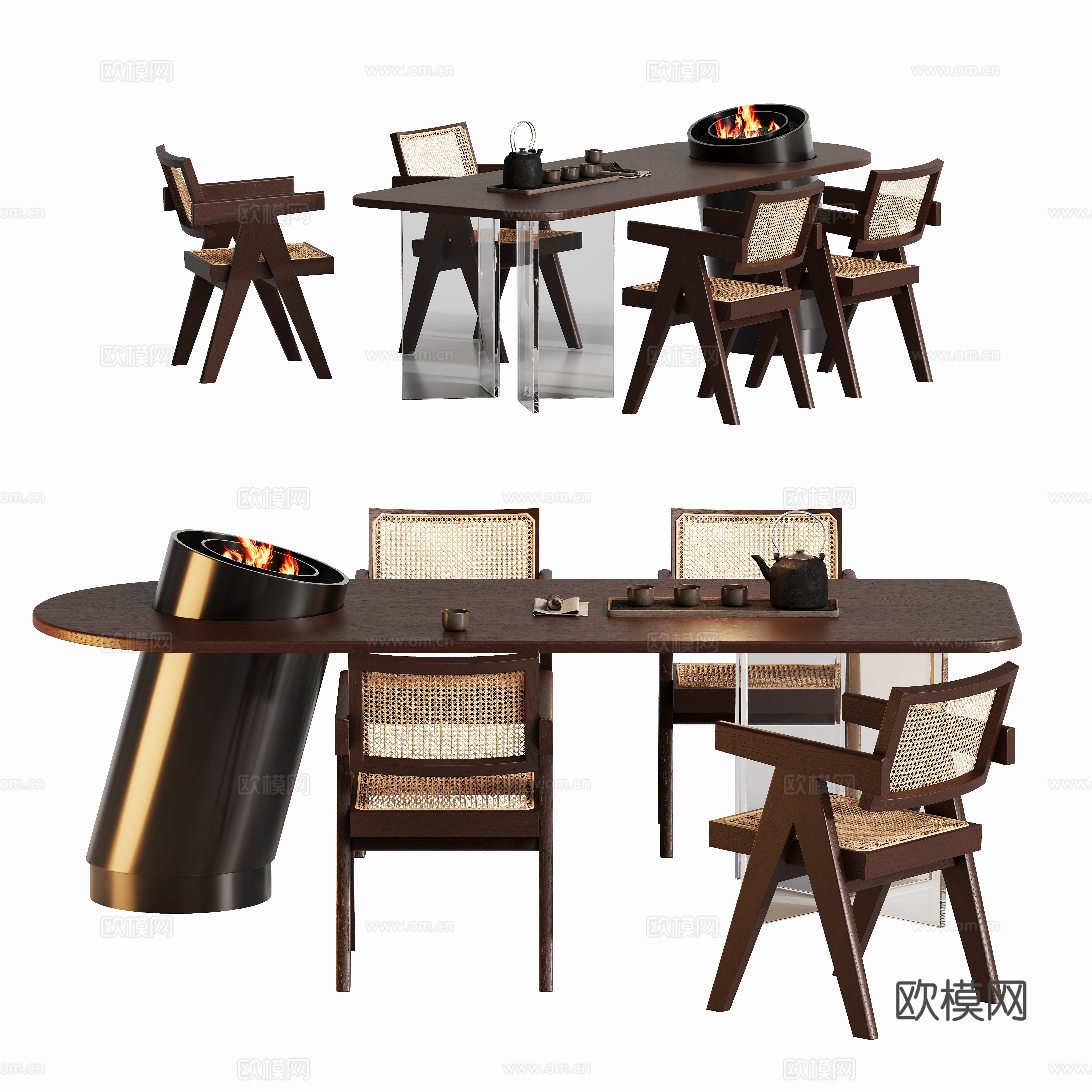 现代茶桌椅茶台su模型