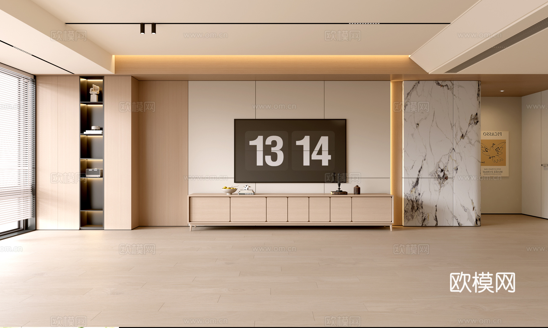 现代客厅 奶油客厅 电视背景墙 客厅背景 电视柜su模型