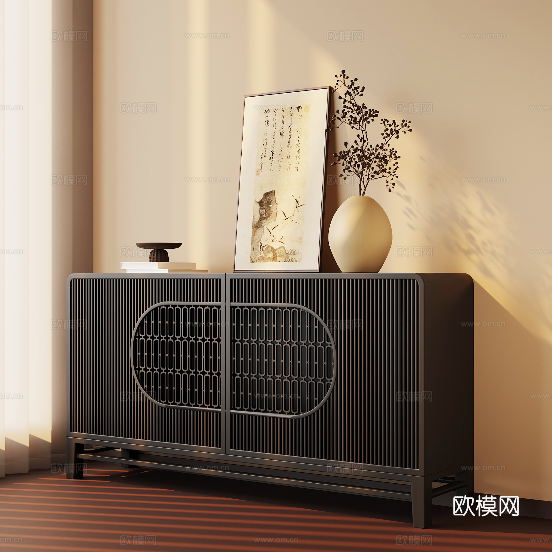 新中式玄关 柜端景柜su模型