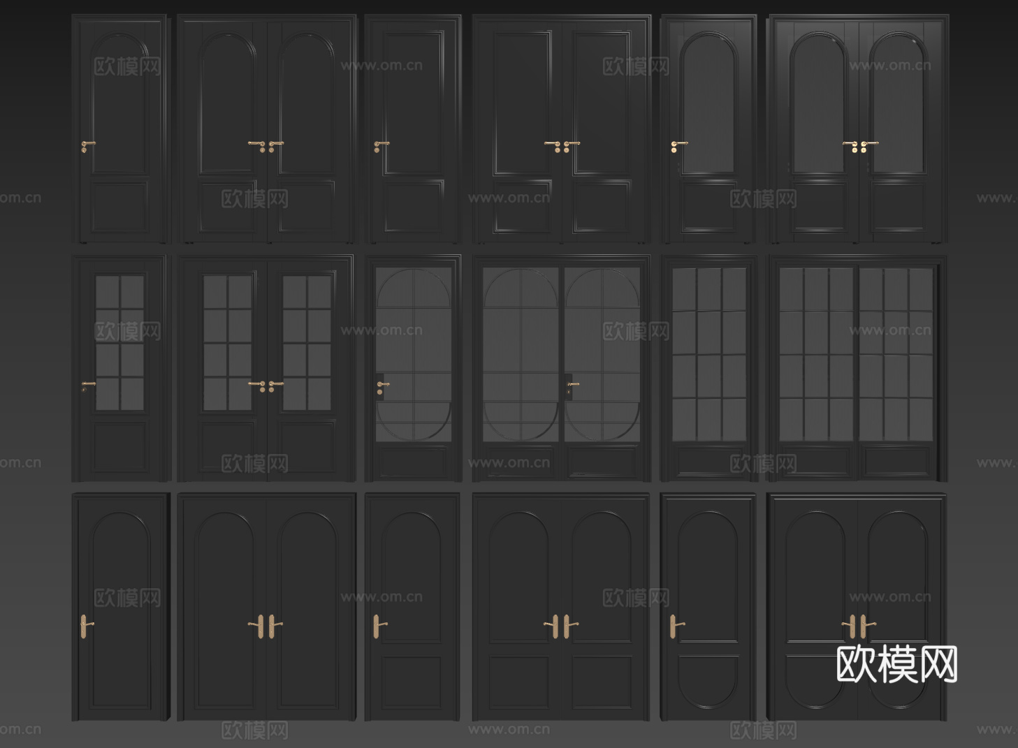 法式复古双开门 单开门 长虹玻璃门 防盗门 平开门su模型