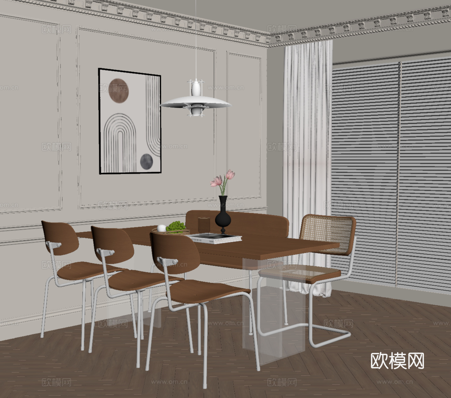 法式中古风餐厅 餐桌椅组合su模型