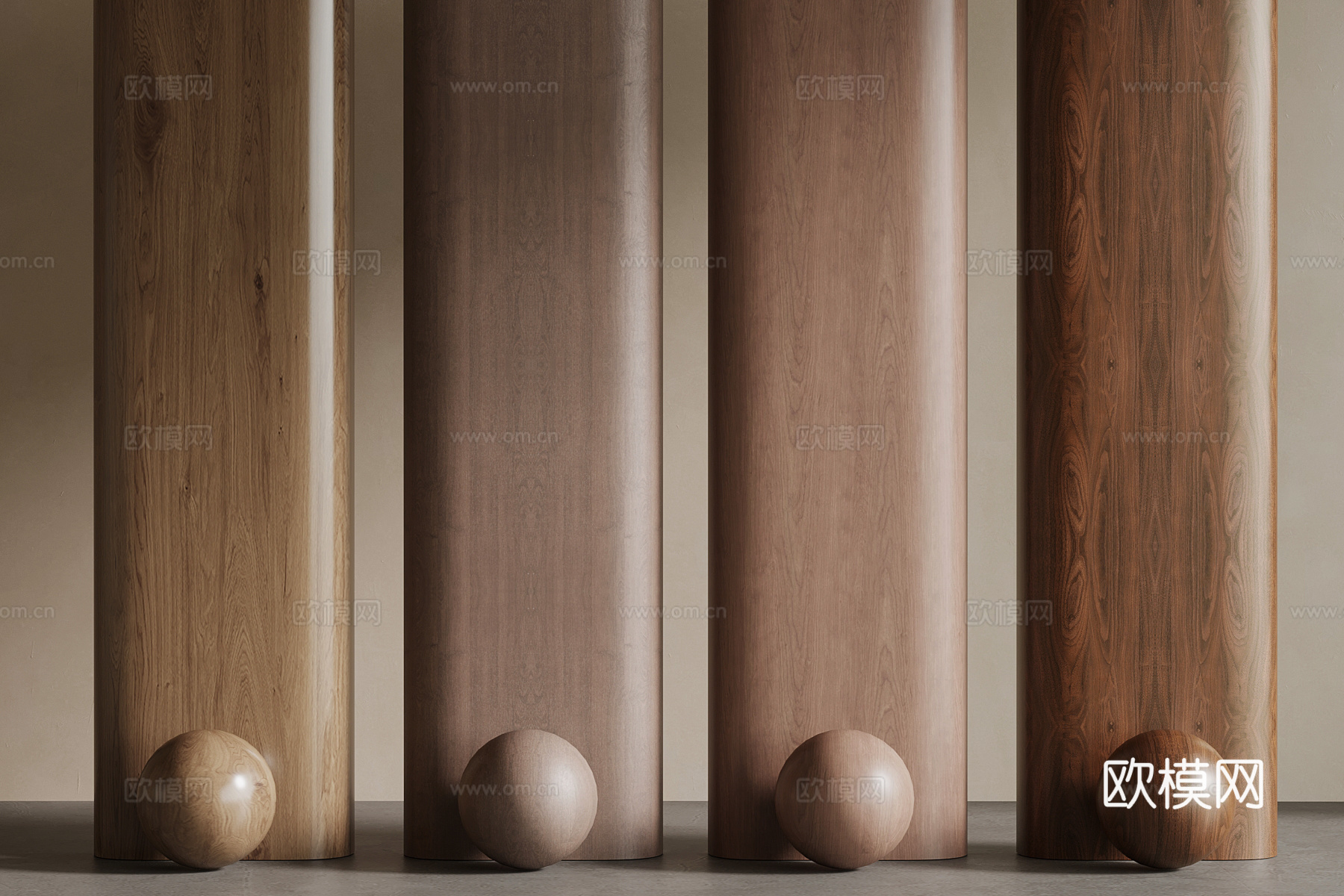 现代中古风木饰面 实木 原木su模型