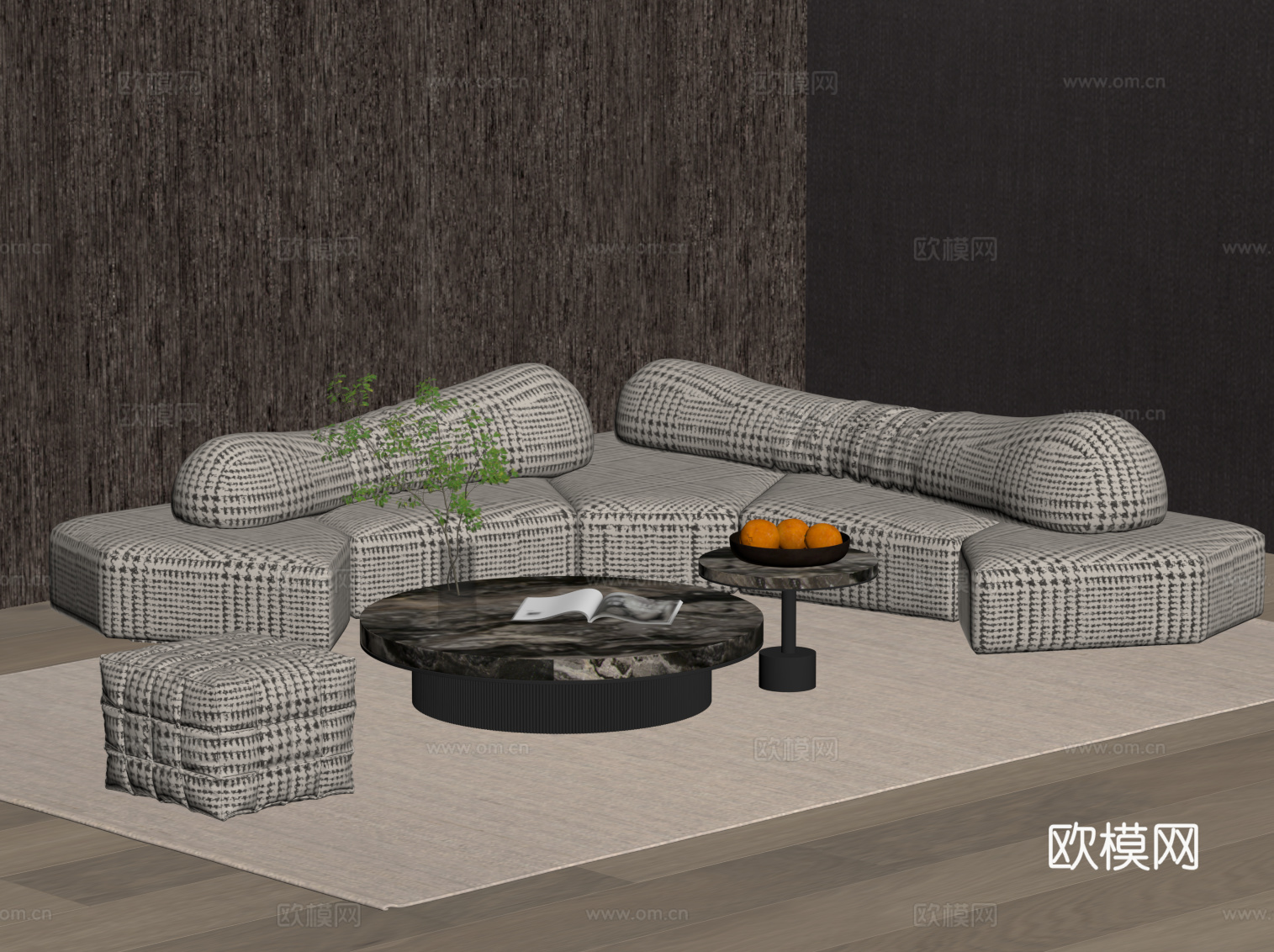 现代意式沙发茶几组合su模型