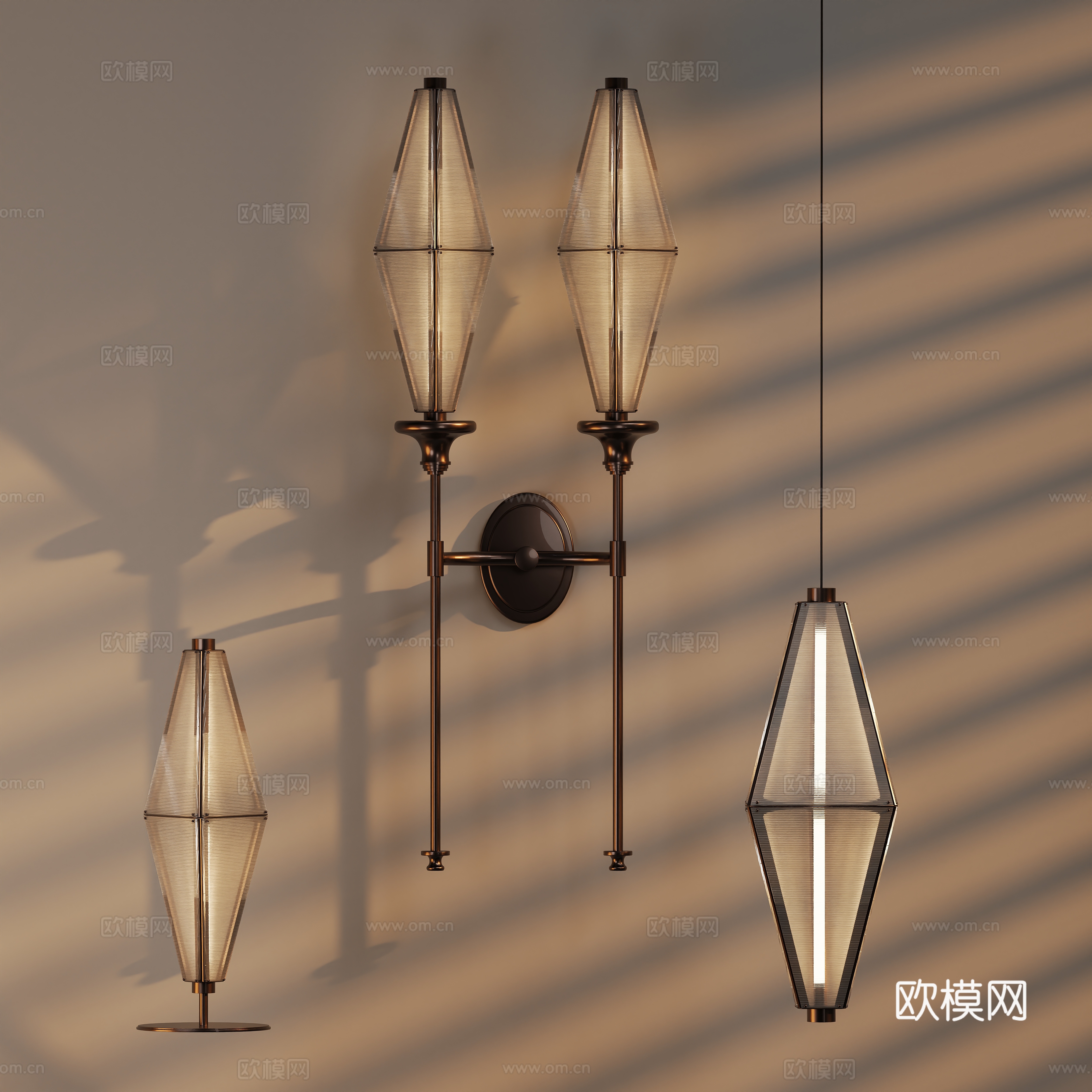 现代金属灯具吊灯壁灯台灯su模型