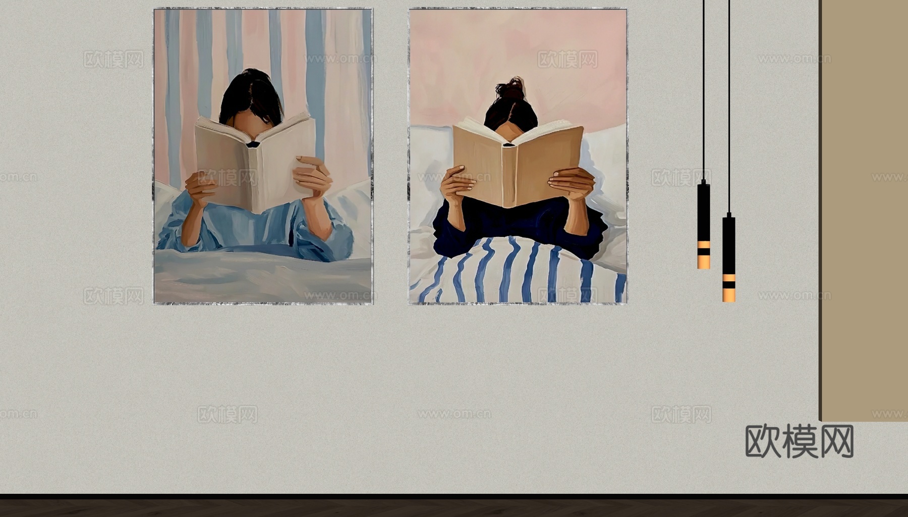 现代简约人物挂画su模型