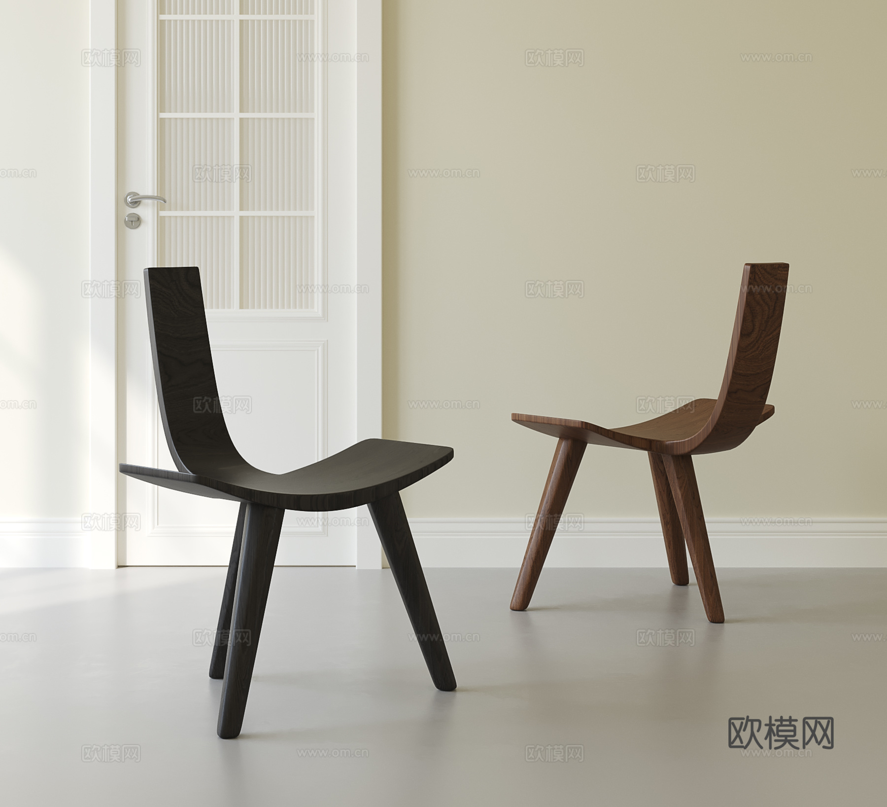 侘寂实木餐椅su模型