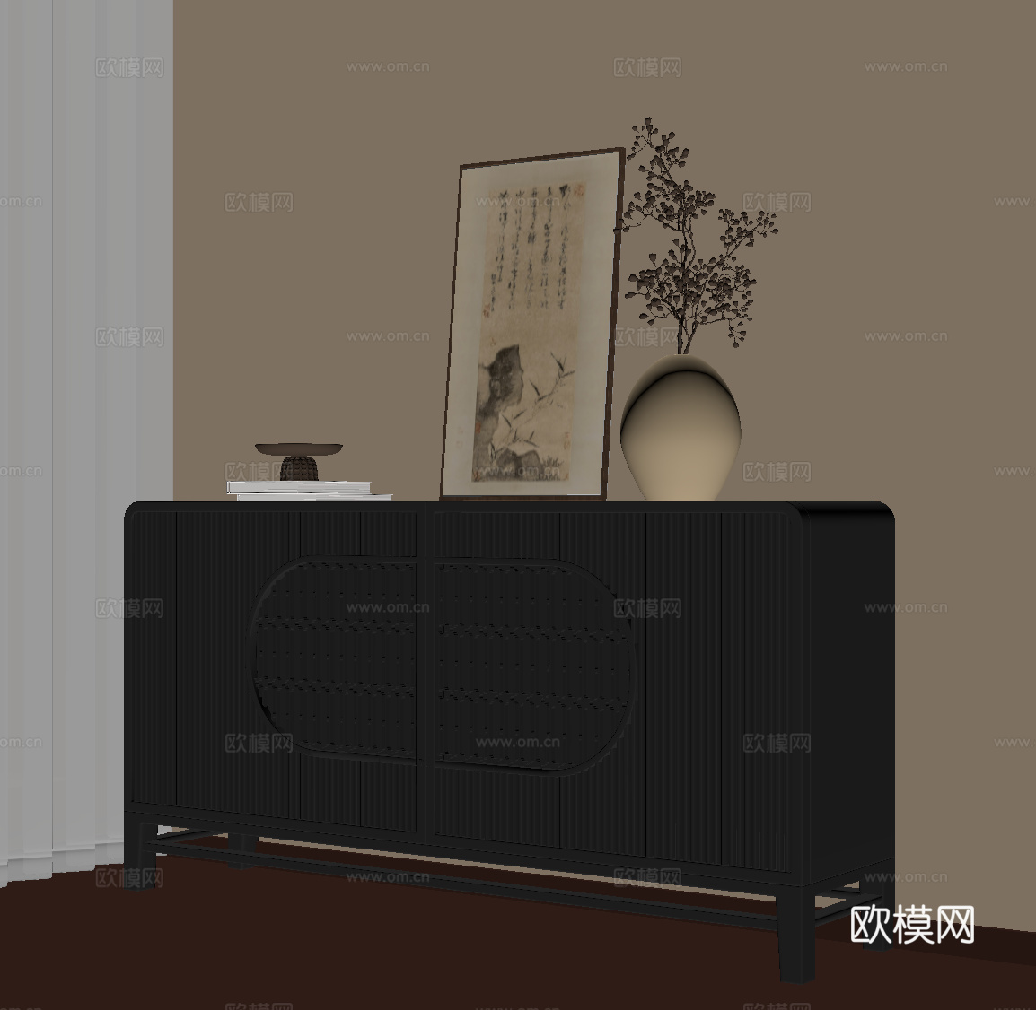 新中式玄关 柜端景柜su模型