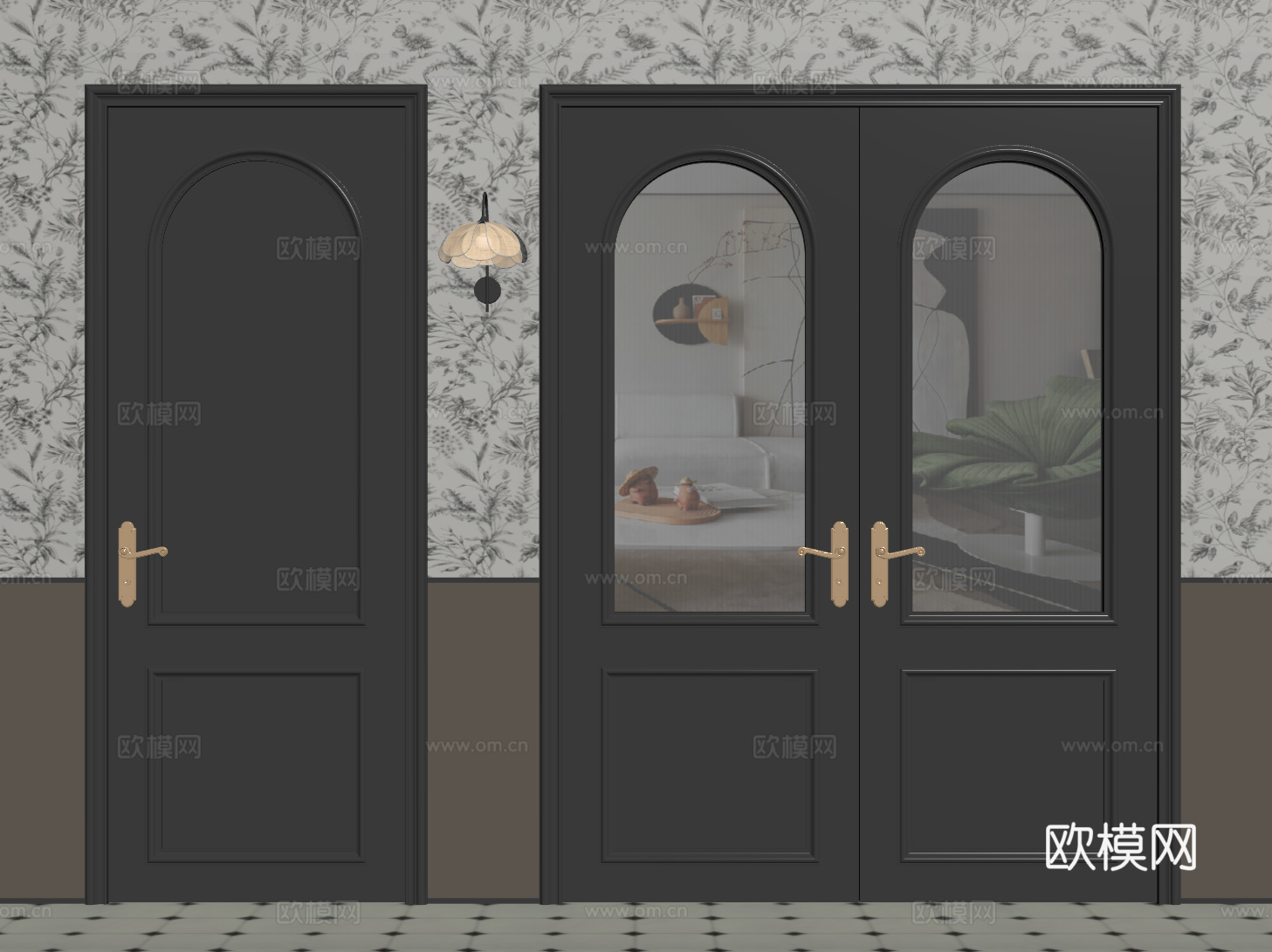 法式复古双开门 单开门 长虹玻璃门 防盗门 平开门su模型