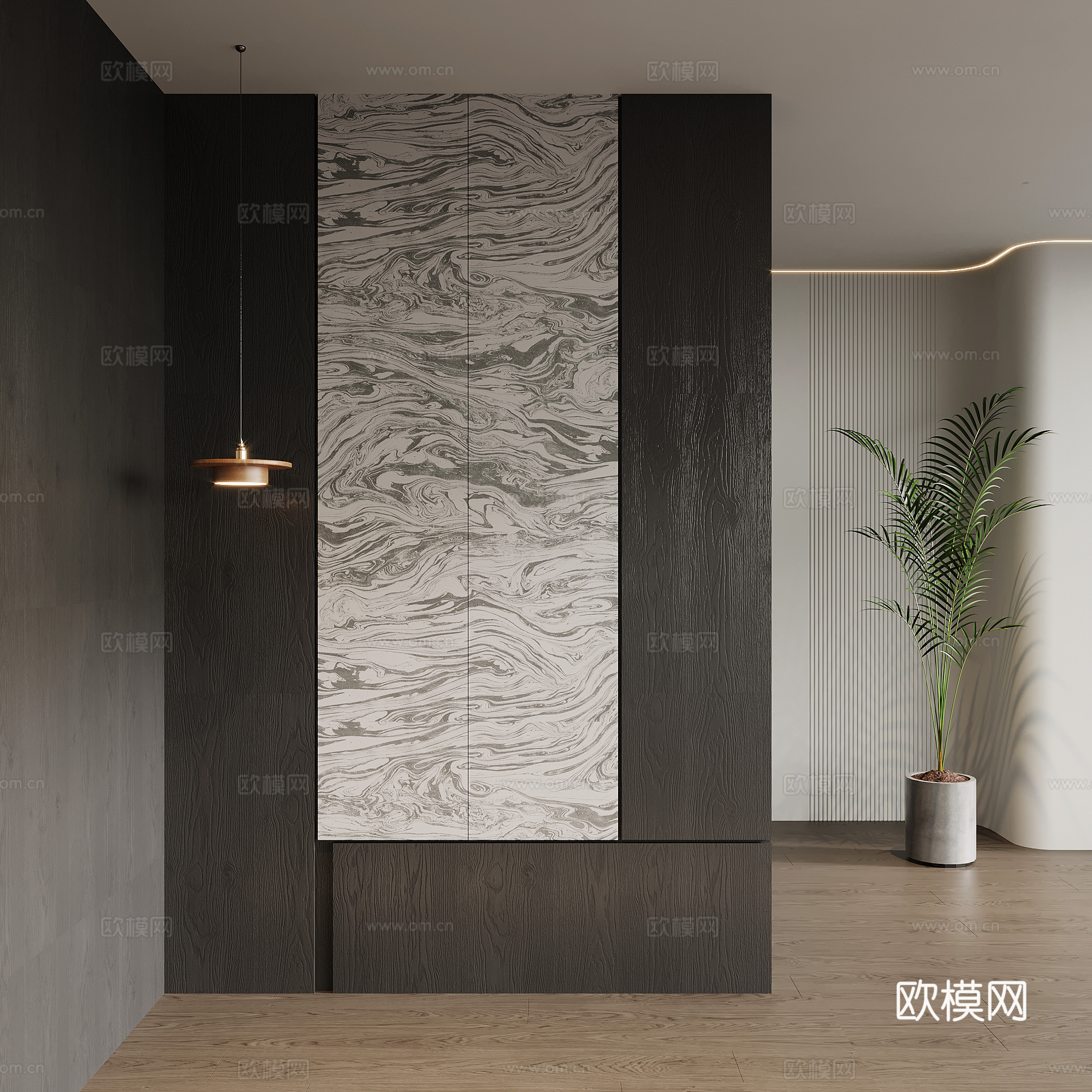 现代意式玄关隔断 背景墙su模型