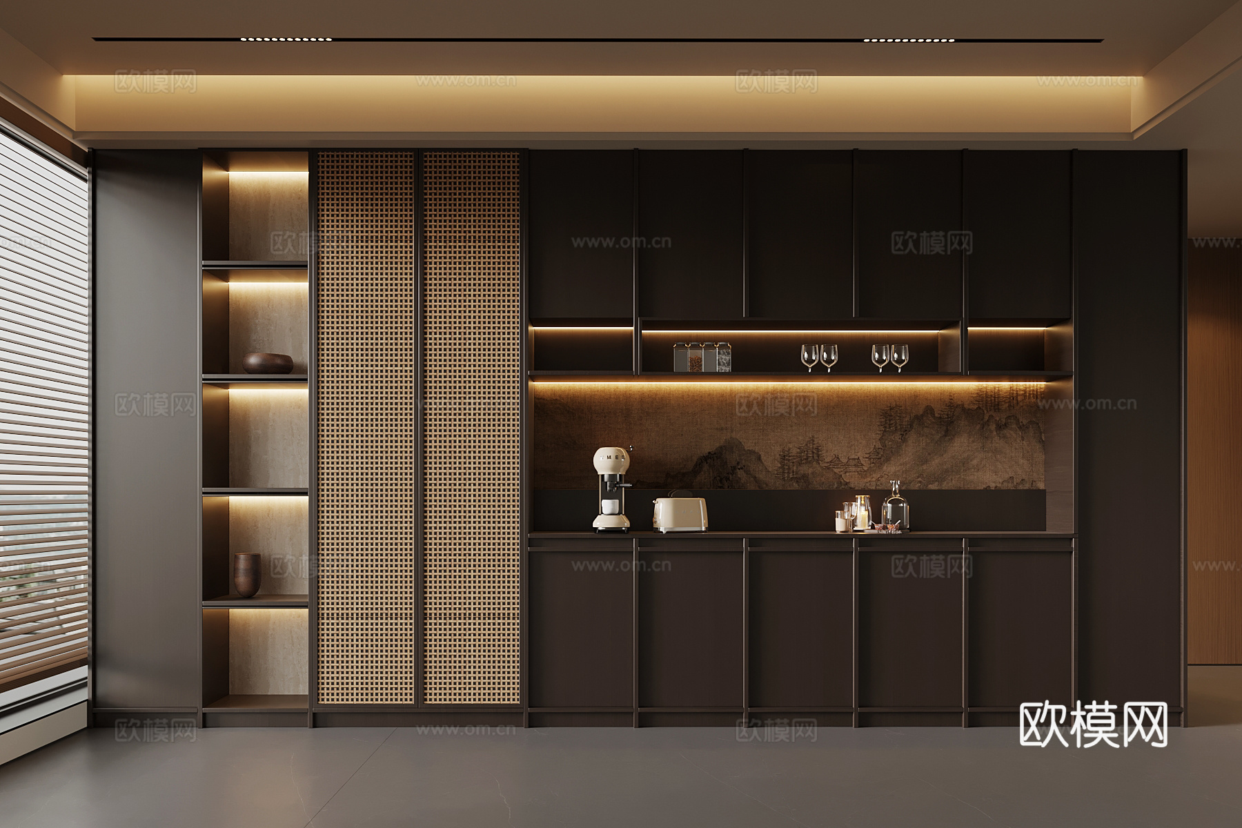 新中式餐边柜 橱柜su模型