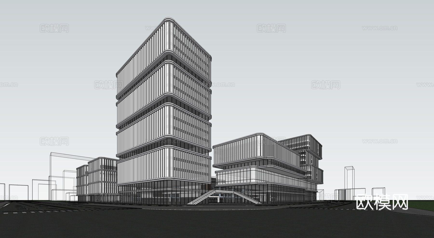 现代智能制造产业园 办公楼建筑 写字楼建筑su模型