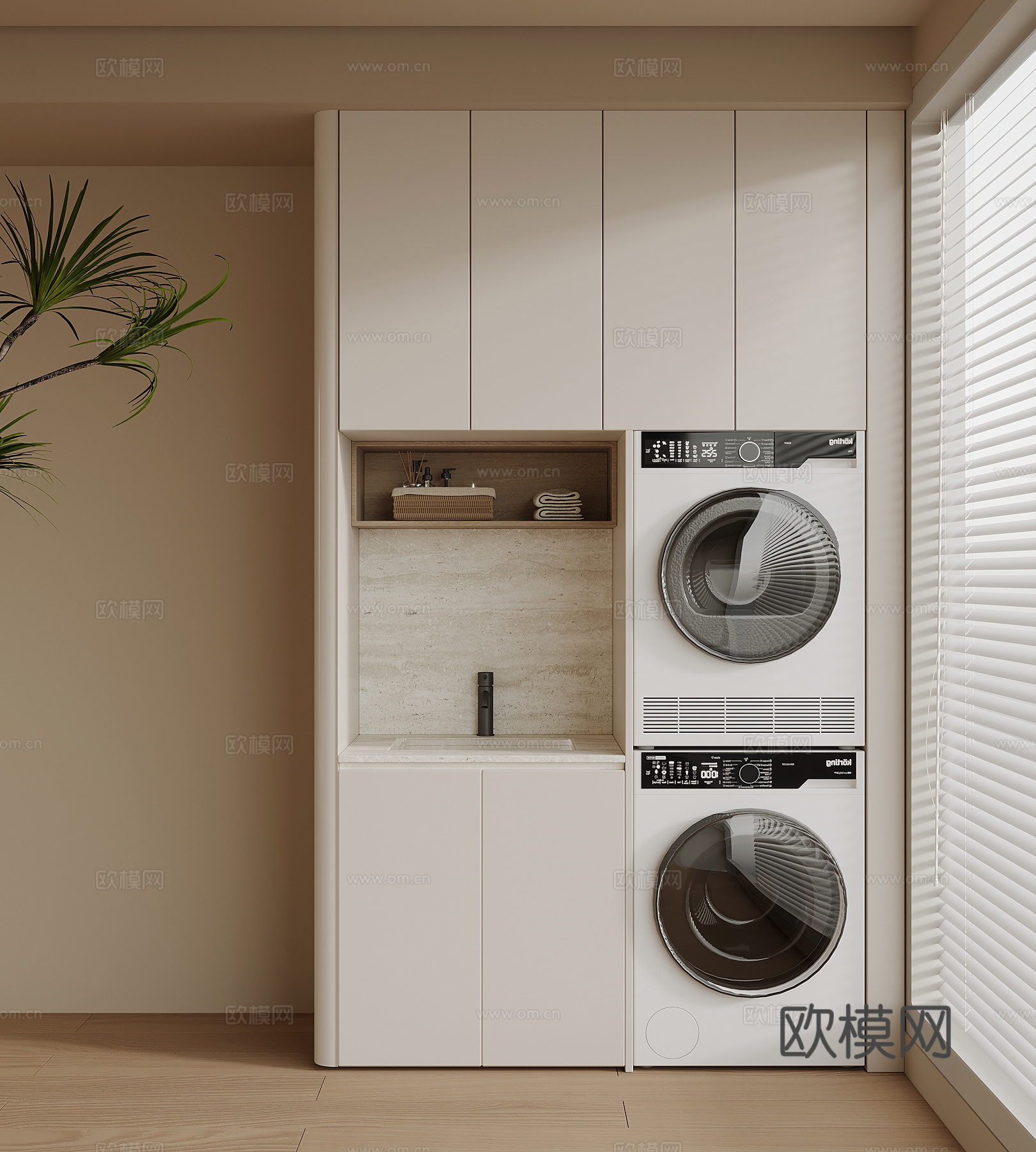 现代简约洗衣机柜 阳台柜su模型