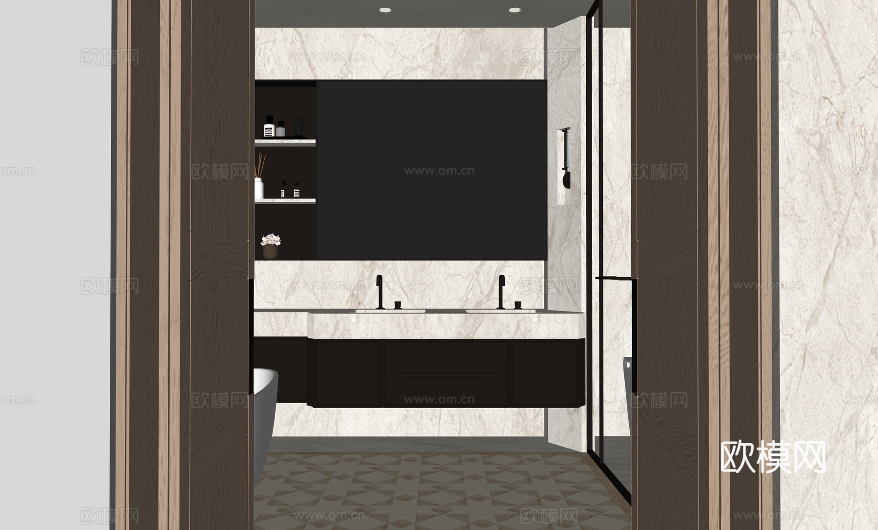 酒店卫生间双台盆su模型