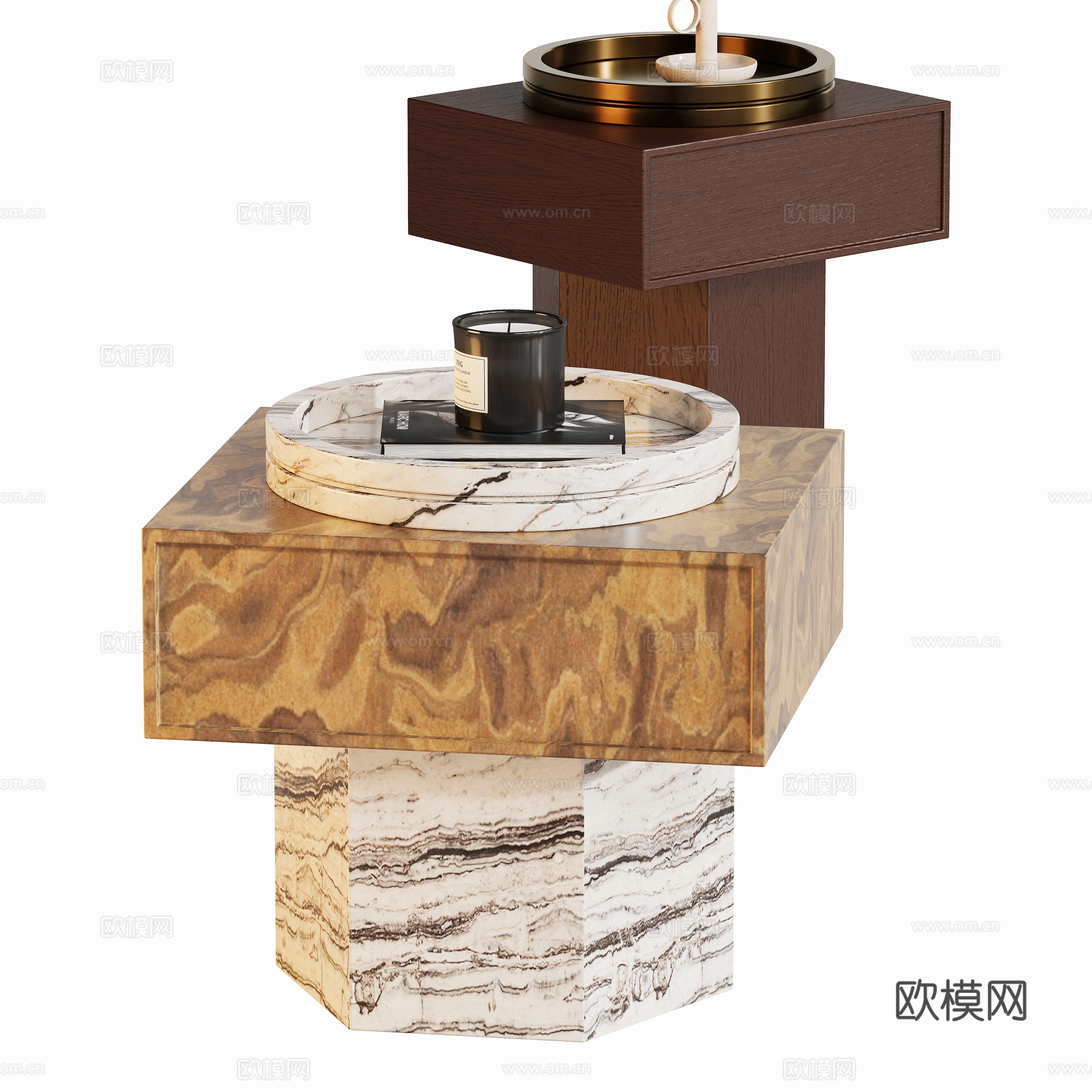 轻奢床头柜角几边几su模型