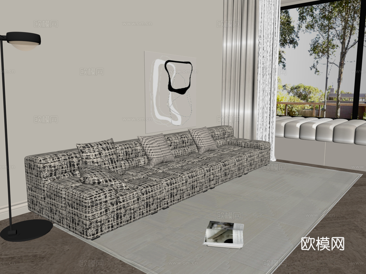 现代布艺沙发 多人休闲沙发su模型