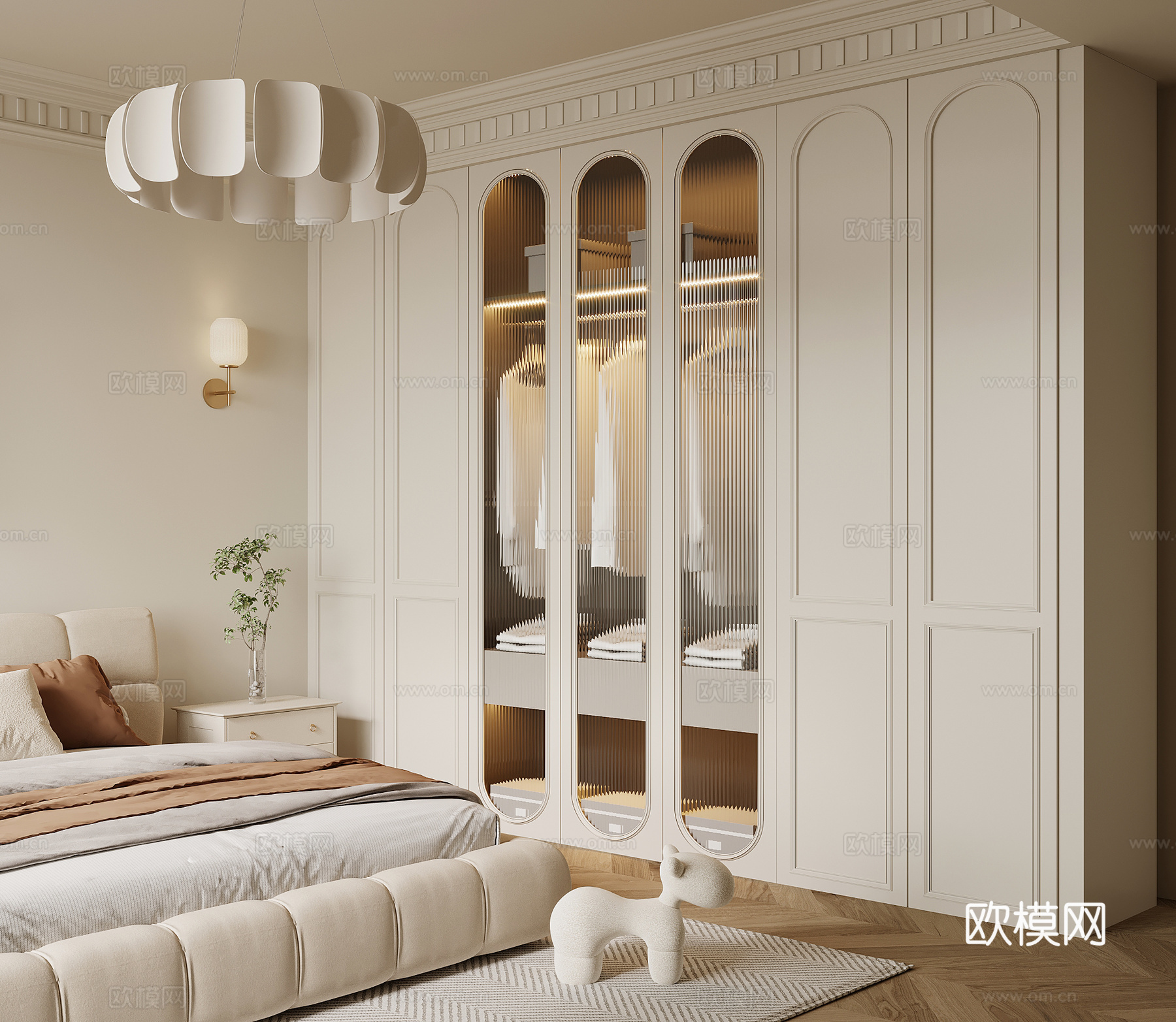 法式奶油风衣柜su模型