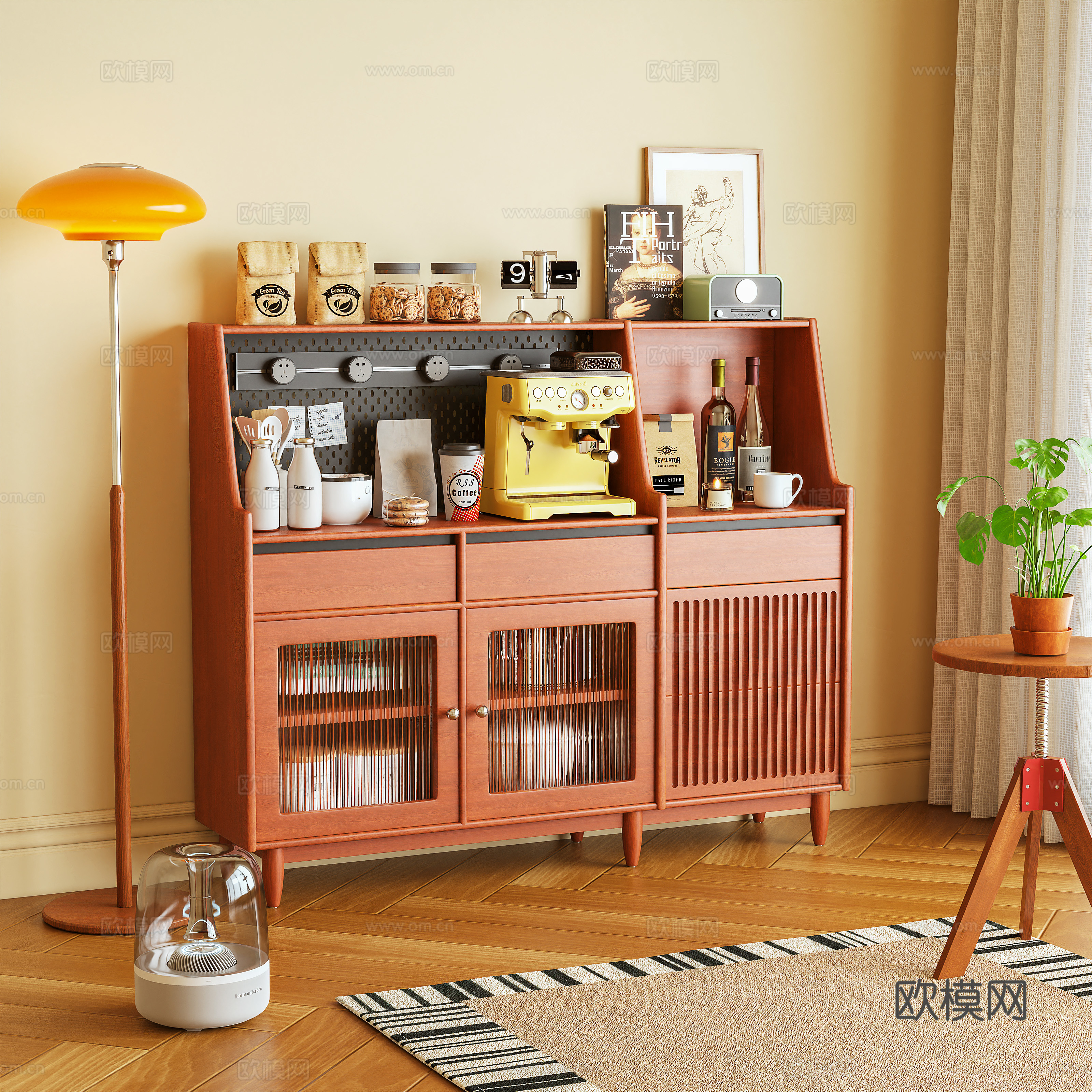 餐边柜 茶水柜 储物柜 咖啡机 落地灯 摆件3d模型下载