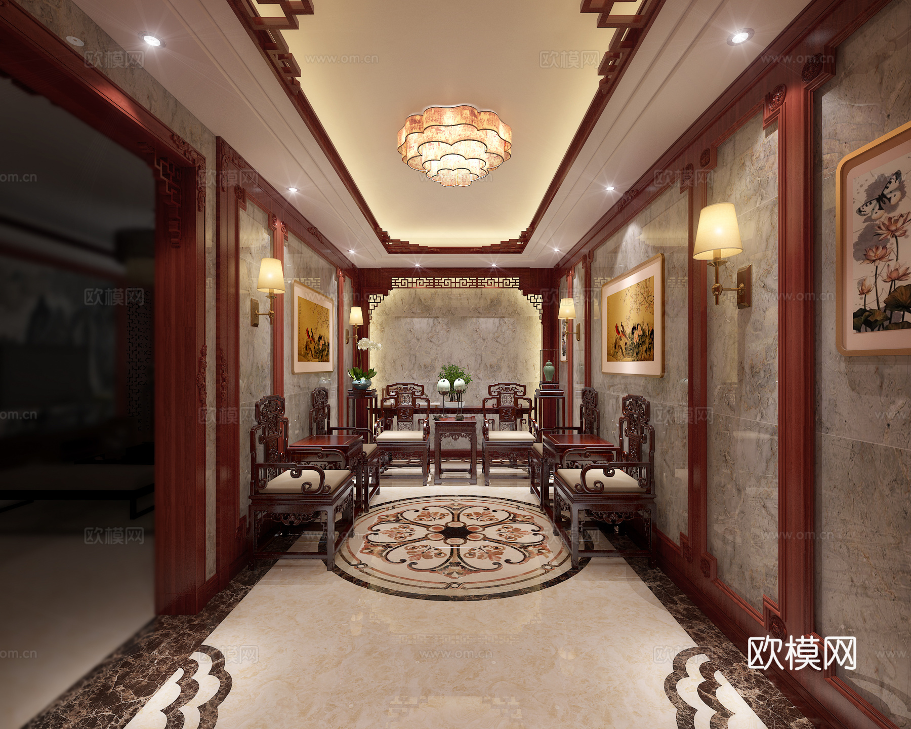 新中式现代新中式玄关3d模型下载