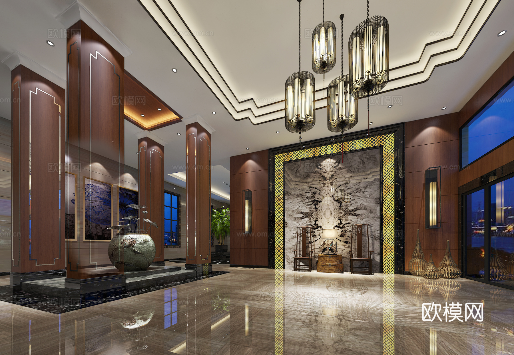 新中式文化传媒公司大堂3d模型下载