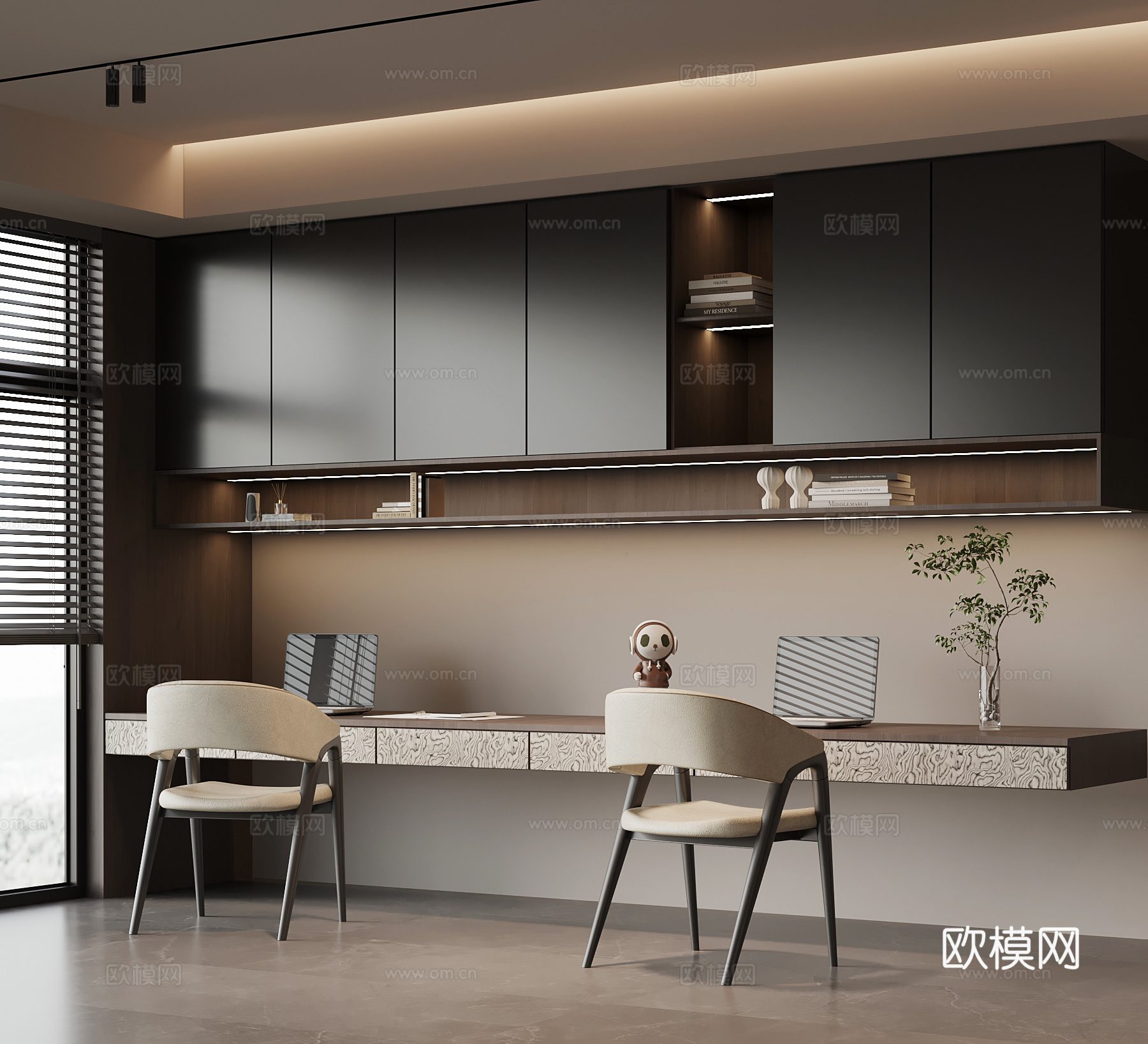 现代意式书桌椅 壁挂式书柜su模型