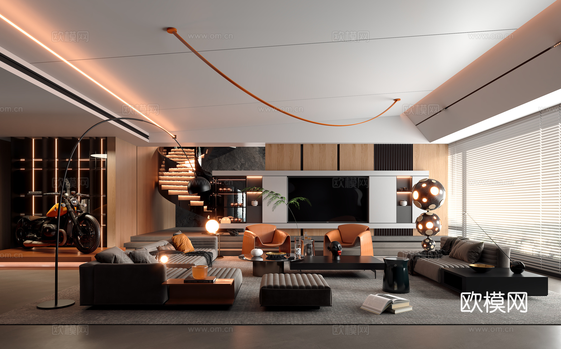 现代意式大平层客厅免费3d模型