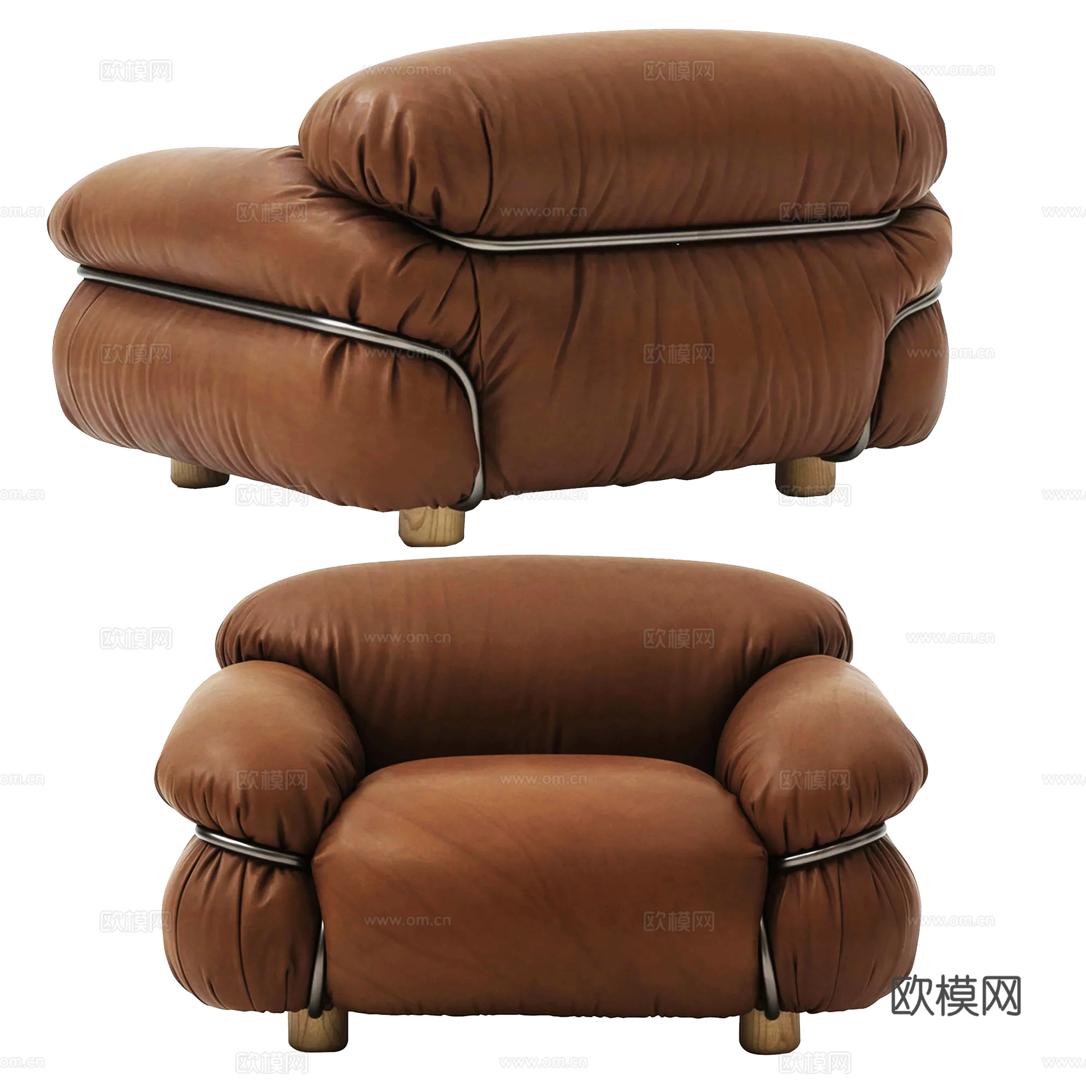 现代皮质单人沙发su模型